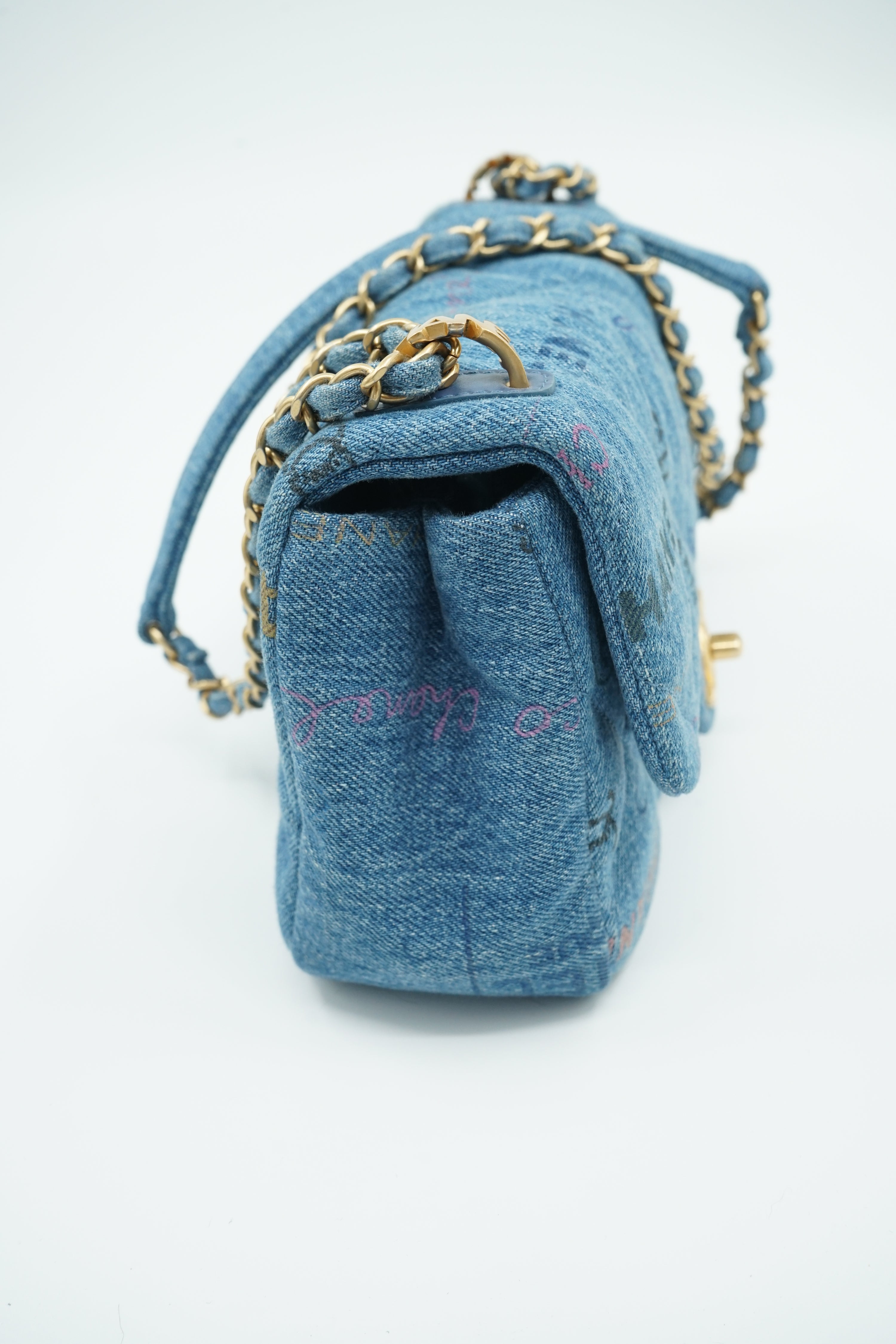 Chanel SS 22 Small Single Flap Bag Printed Denim