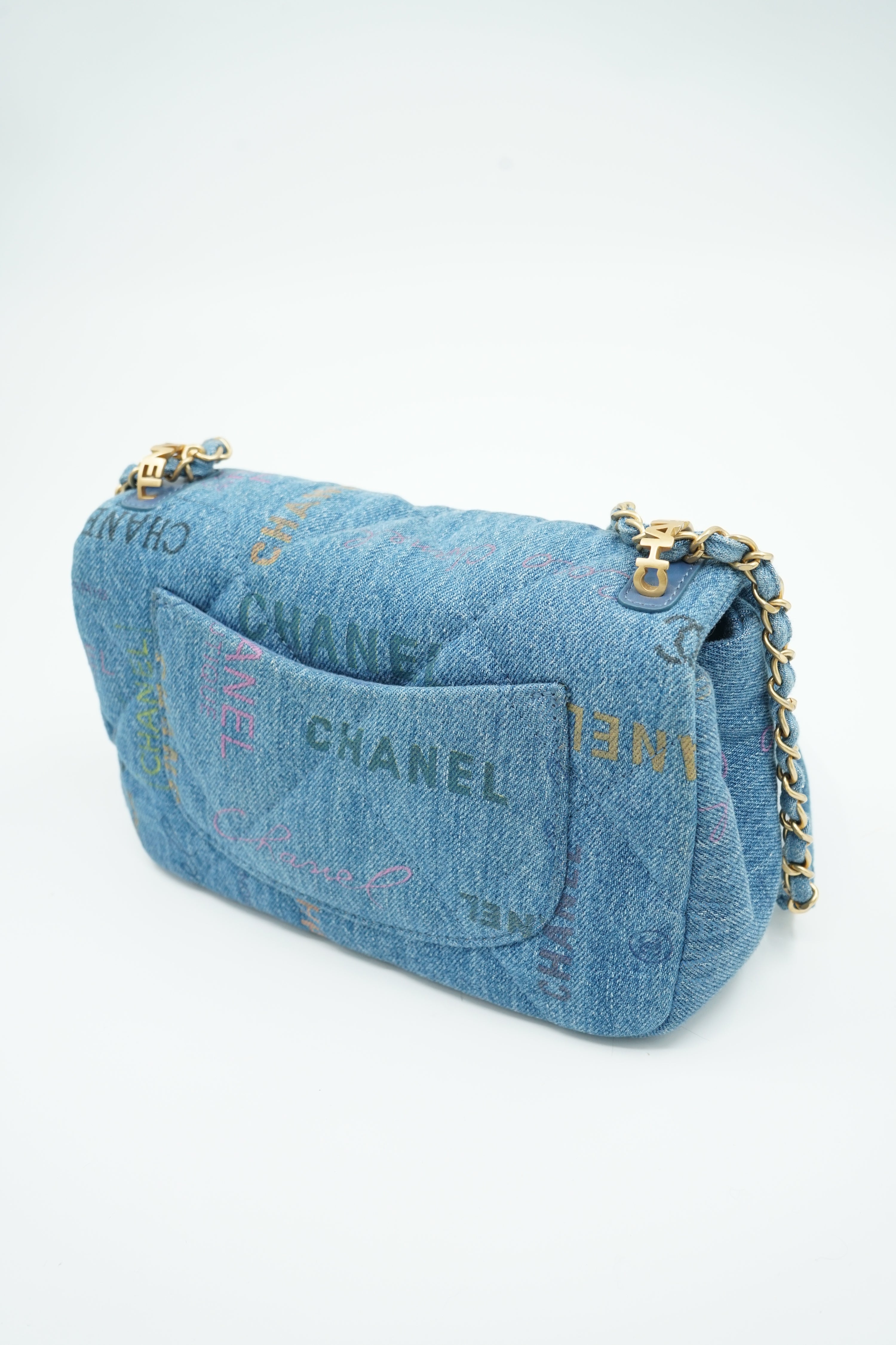 Chanel SS 22 Small Single Flap Bag Printed Denim