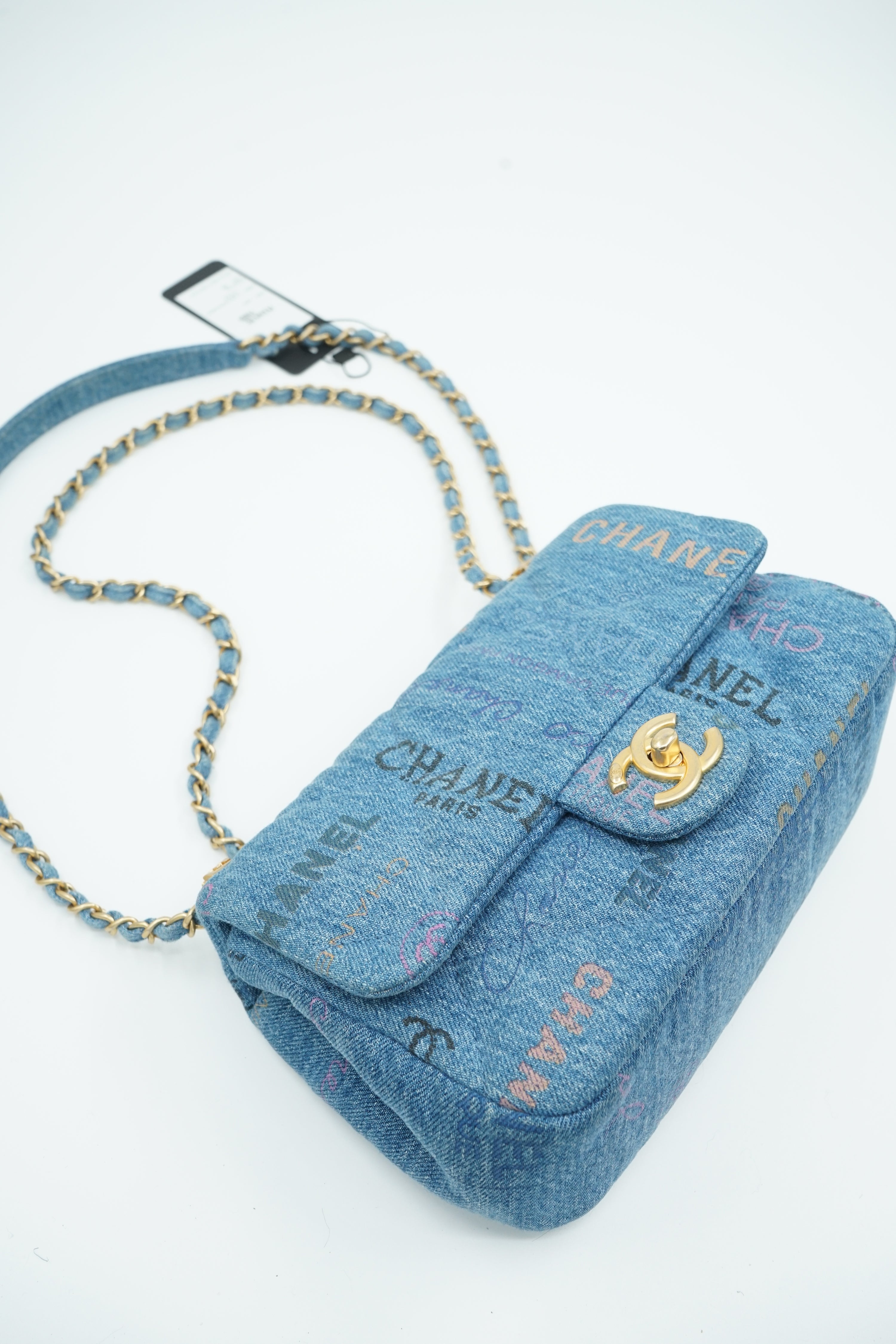 Chanel SS 22 Small Single Flap Bag Printed Denim