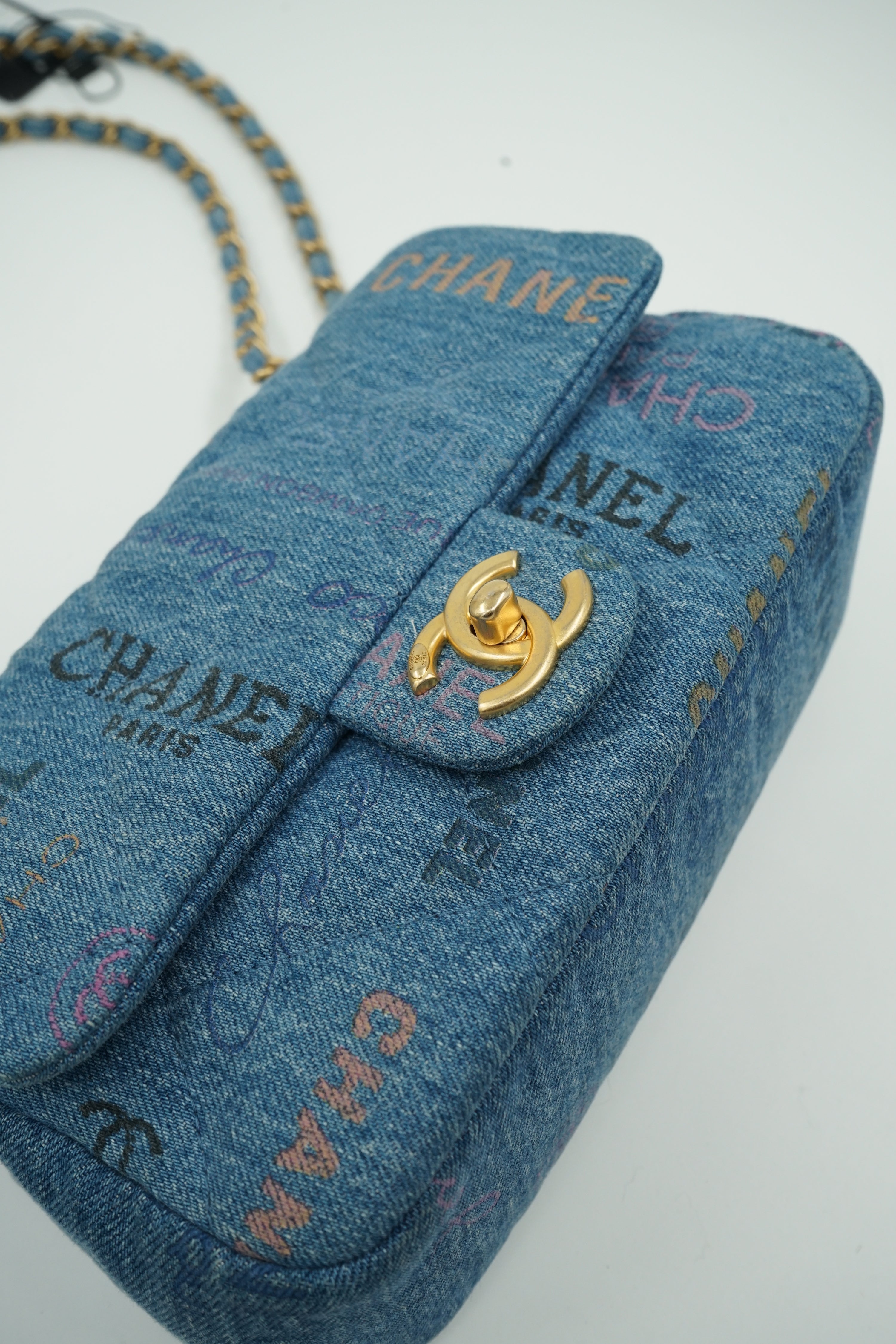 Chanel SS 22 Small Single Flap Bag Printed Denim