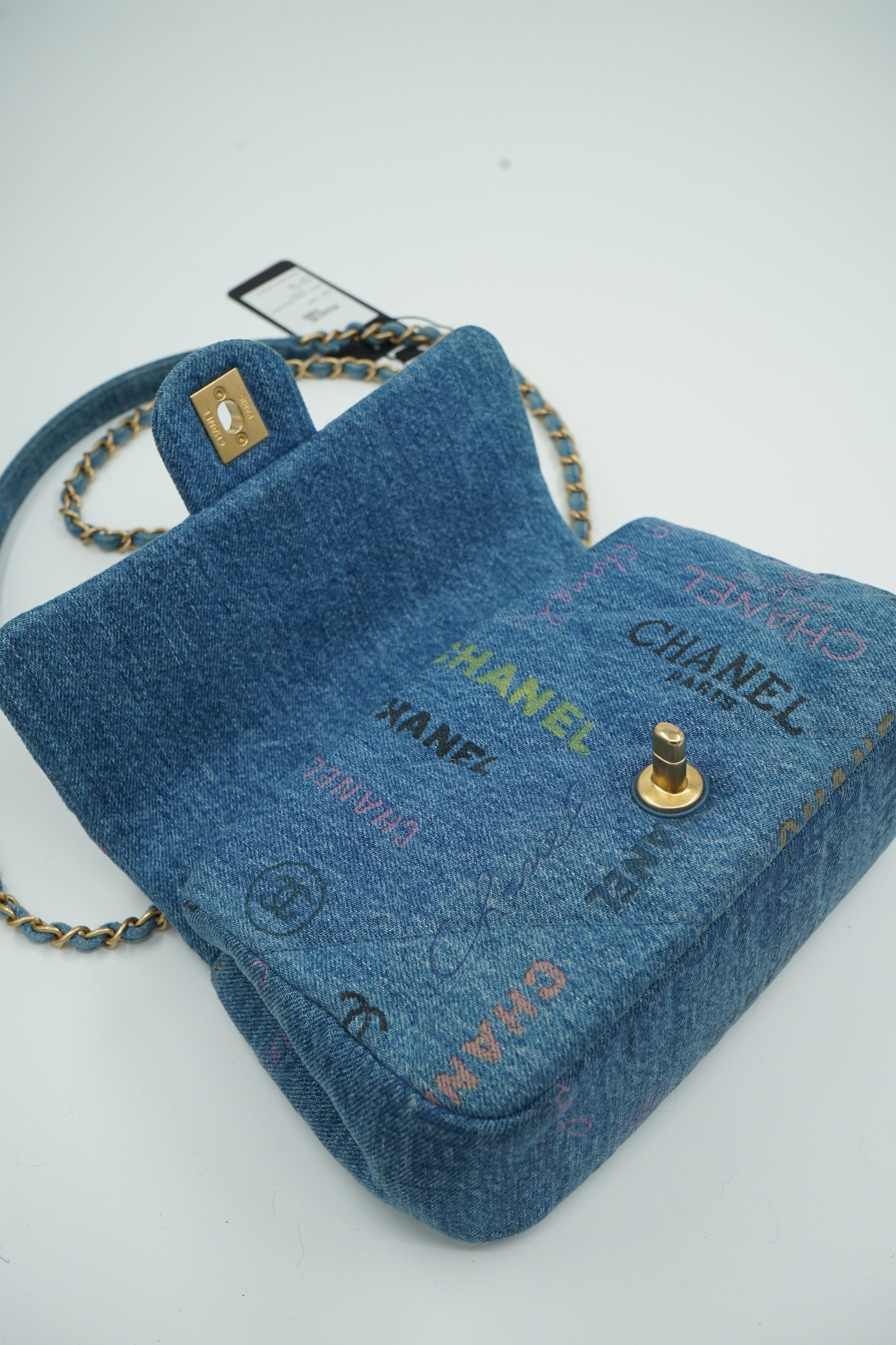 Chanel SS 22 Small Single Flap Bag Printed Denim