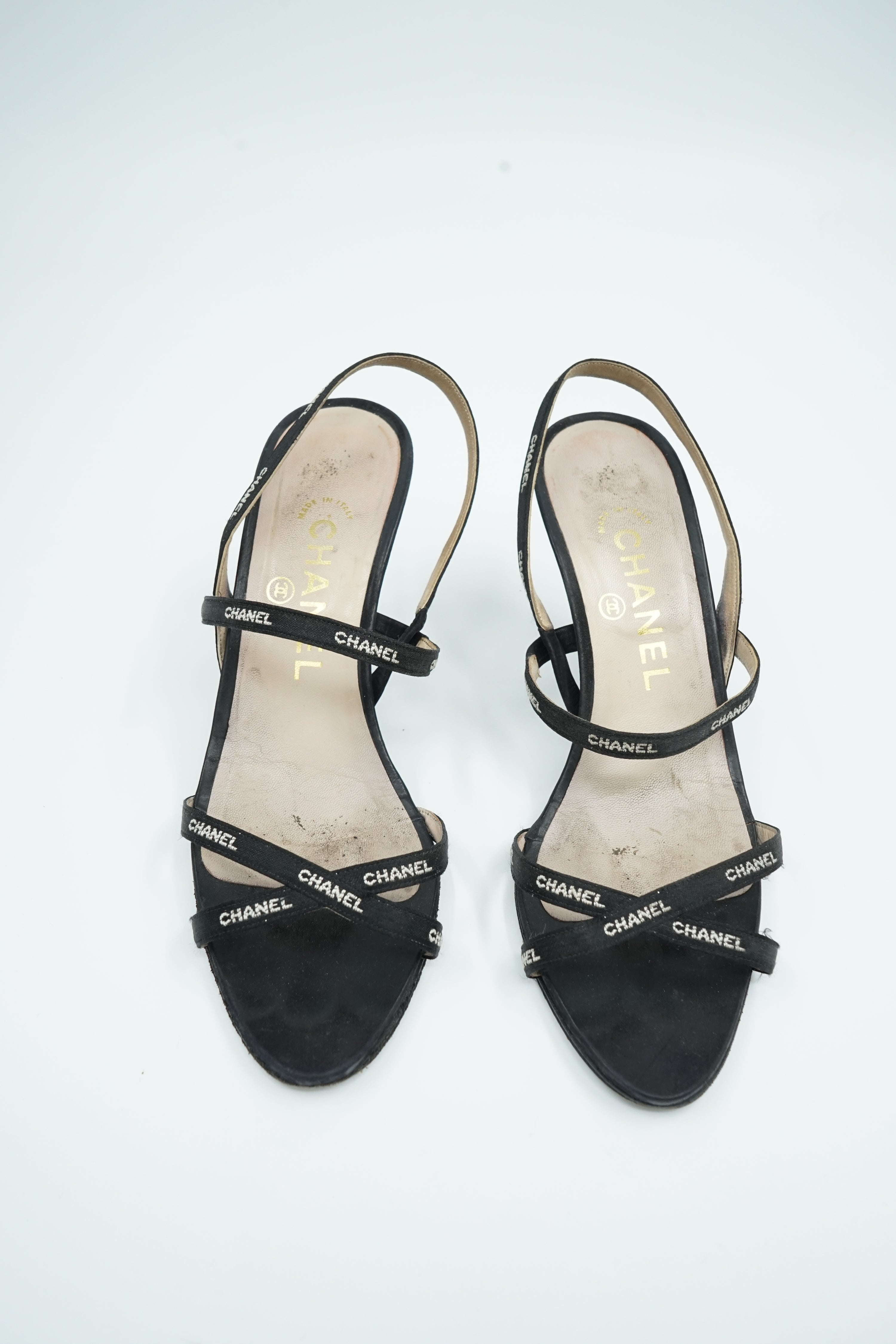 Chanel strappy logo heels