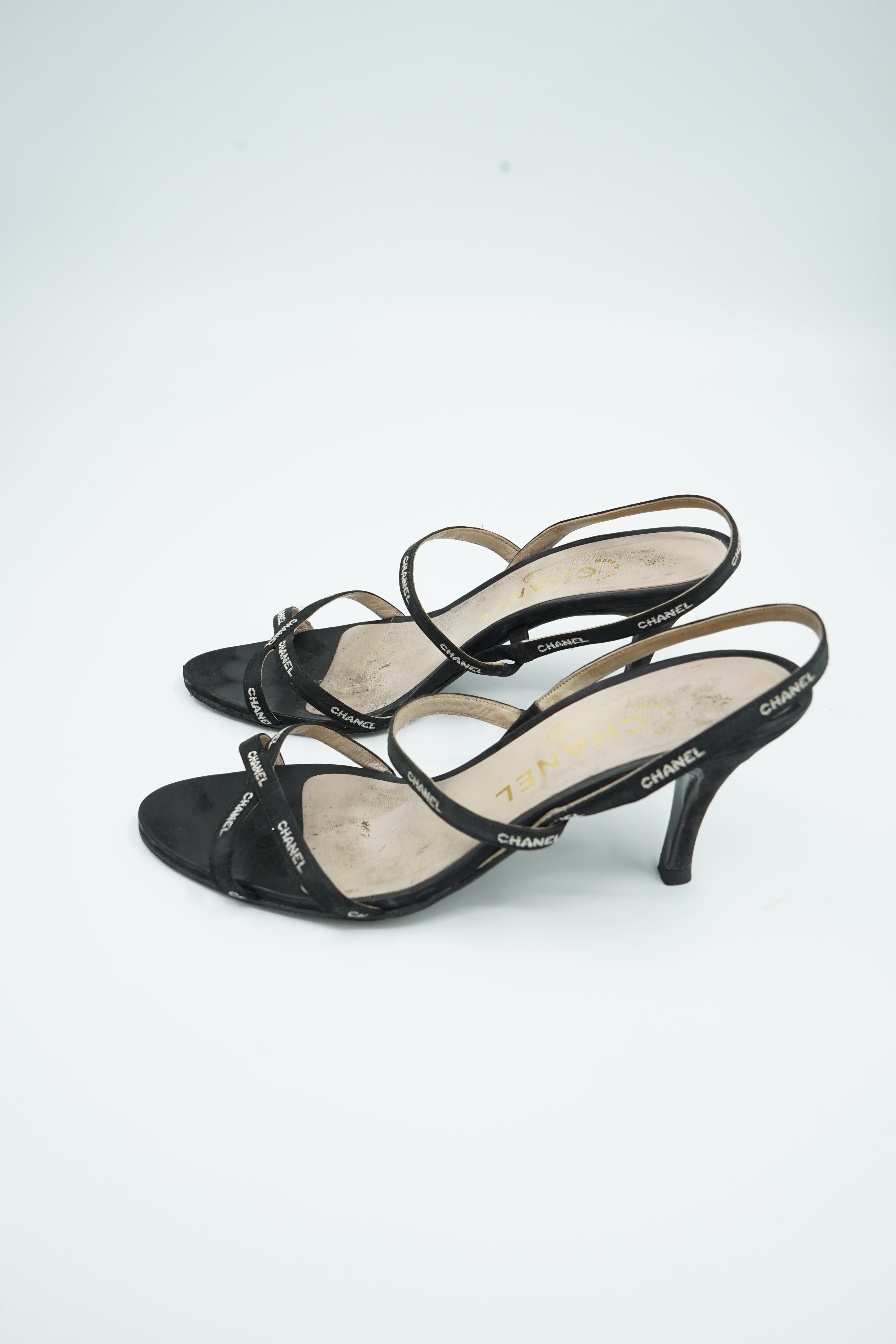 Chanel strappy logo heels