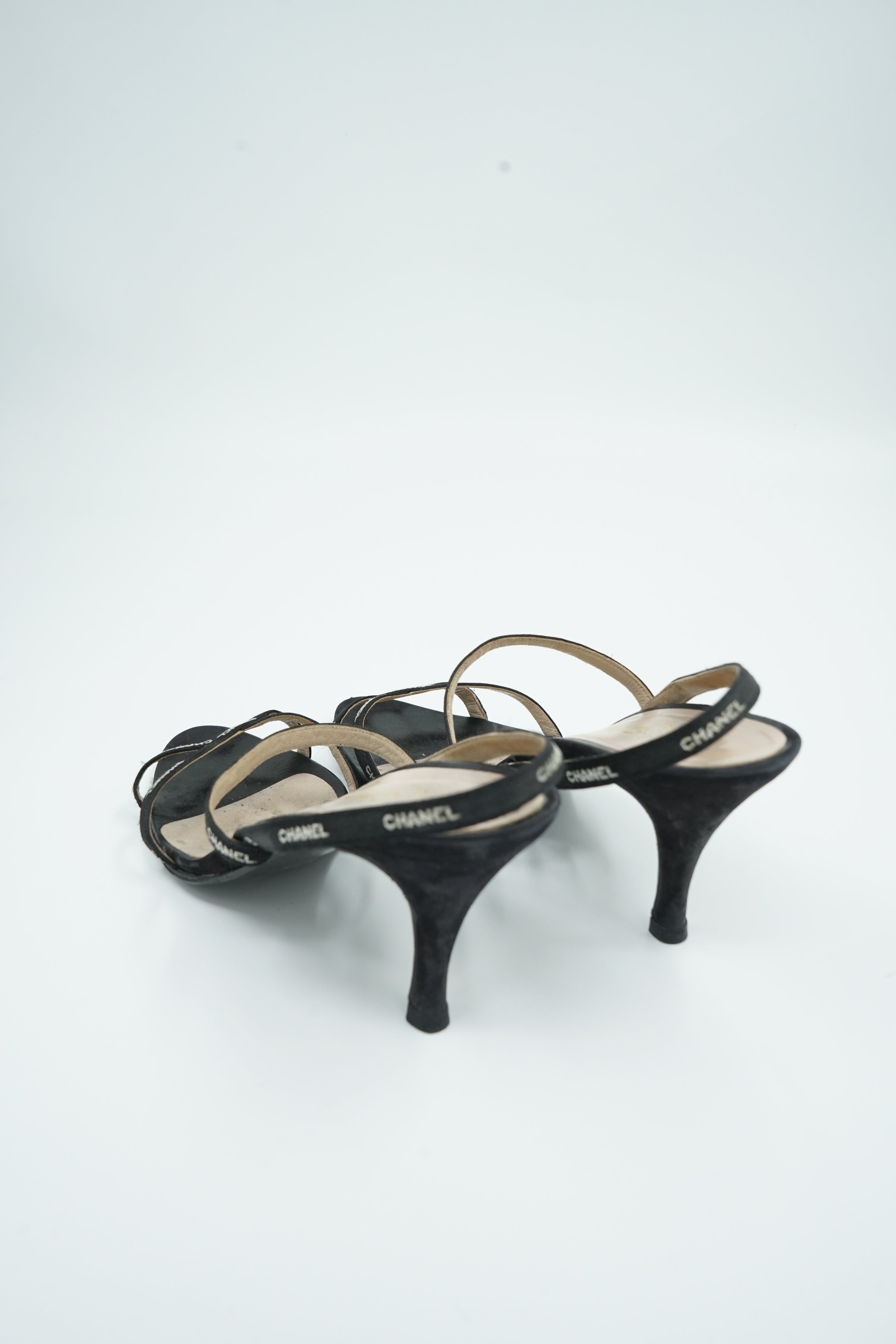 Chanel strappy logo heels