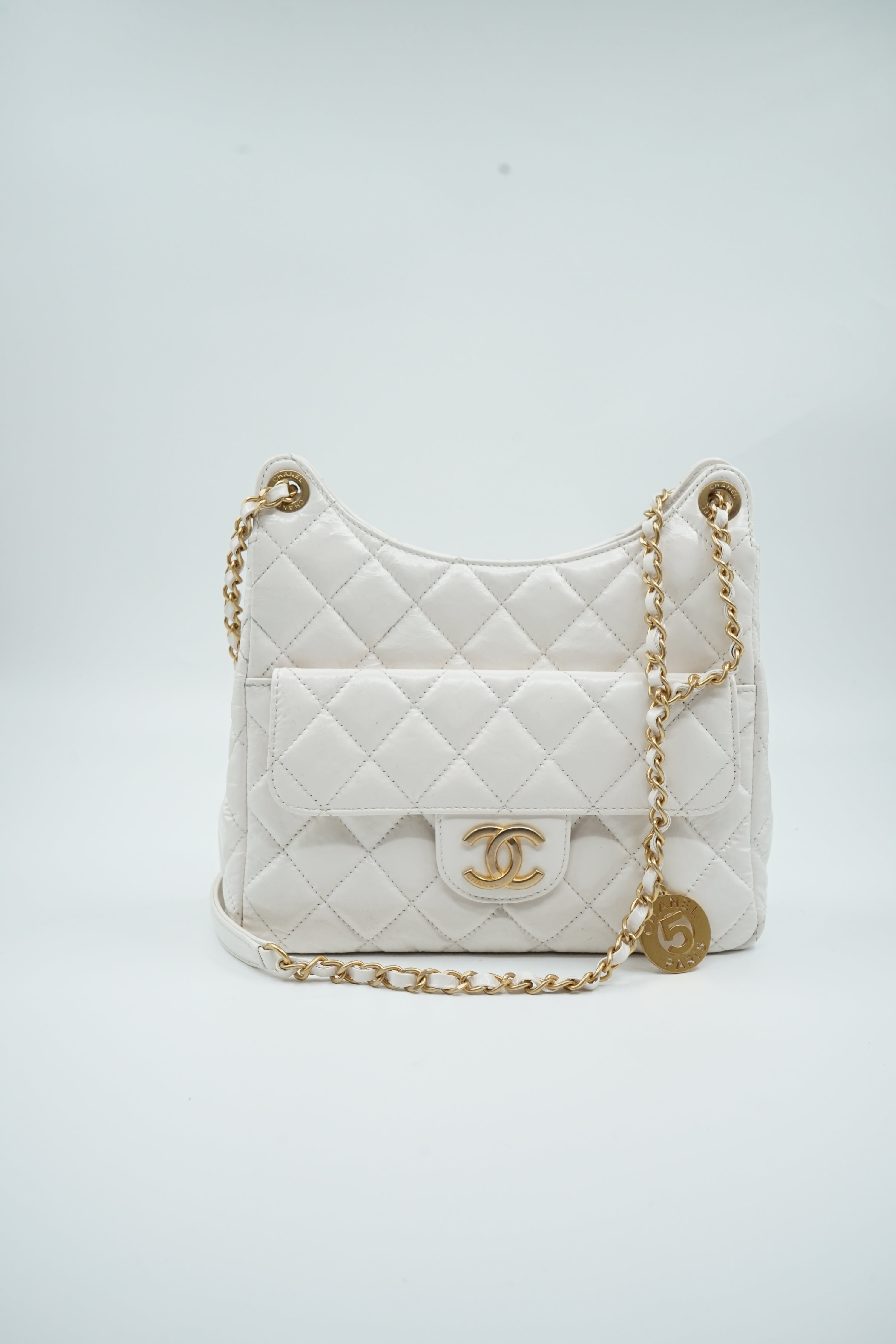 Chanel White Wavy Hobo Bag Small