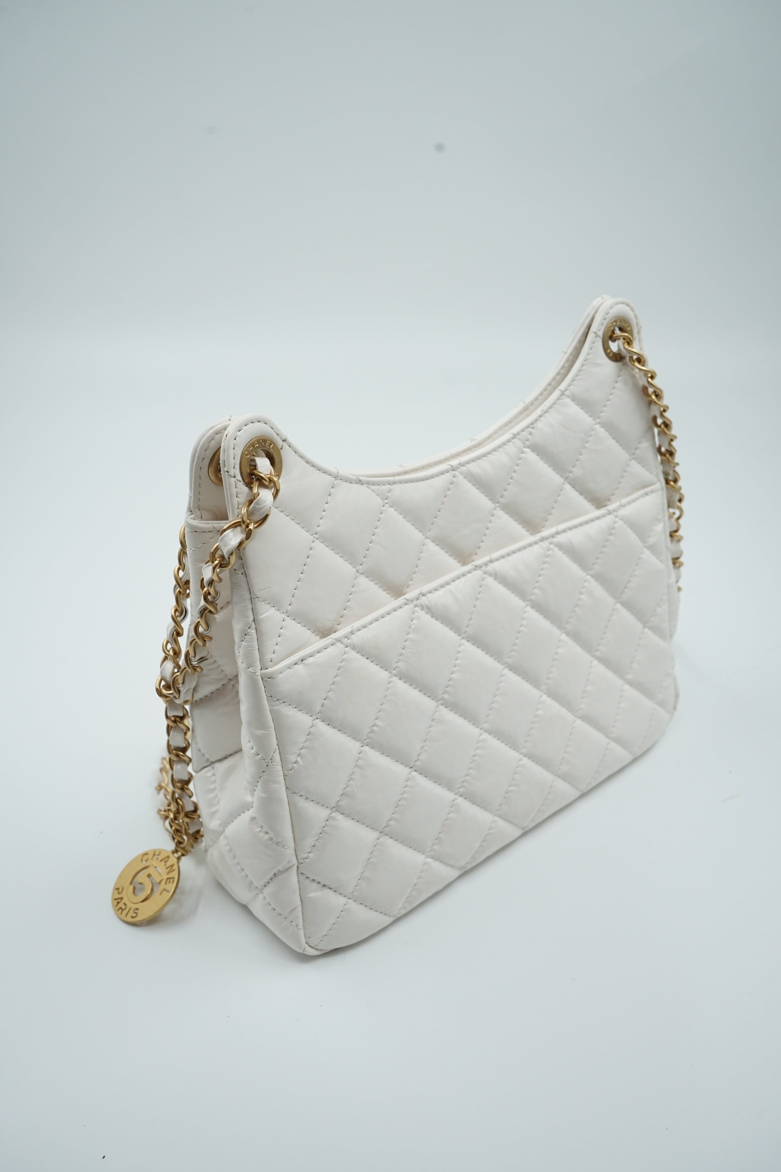 Chanel White Wavy Hobo Bag Small