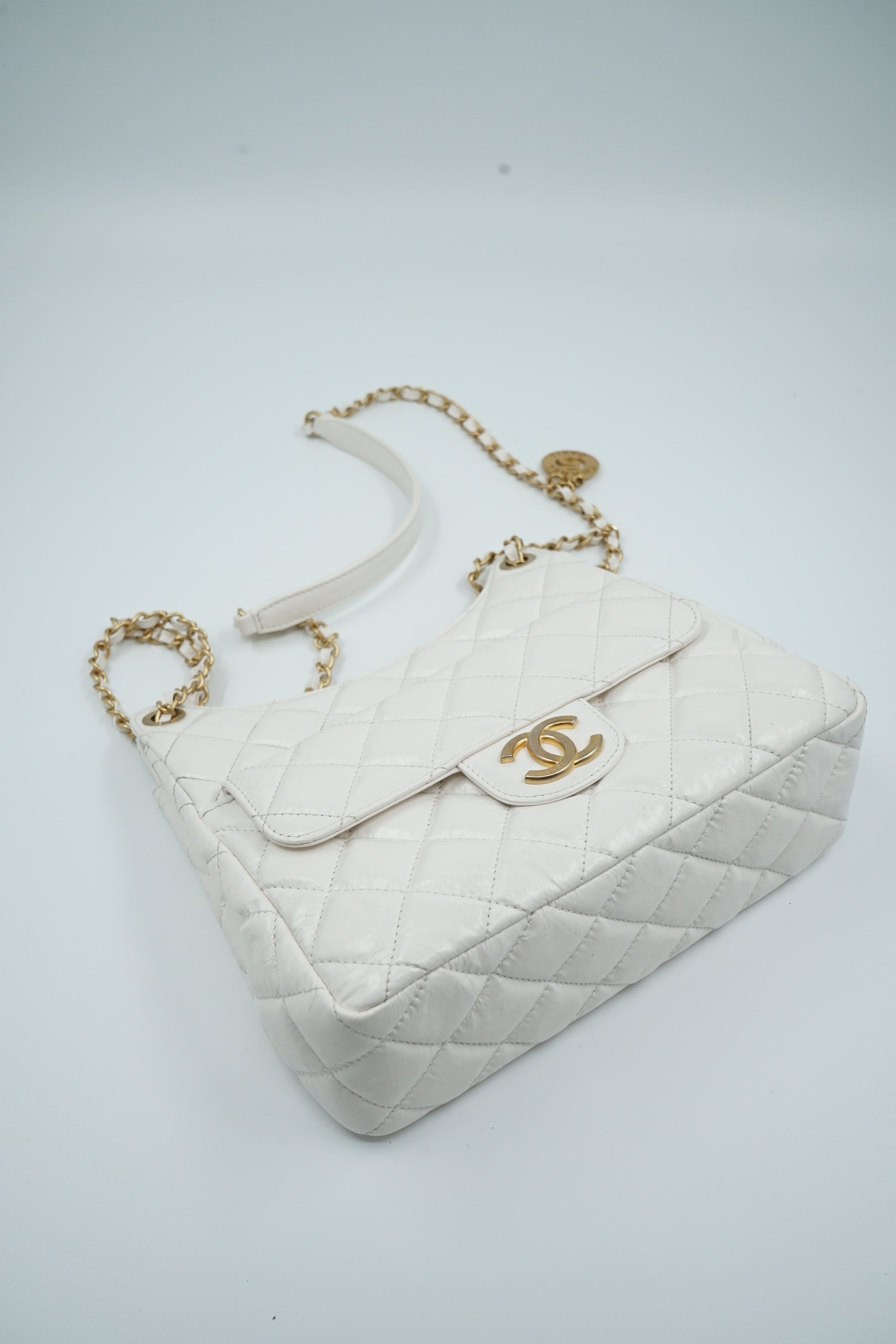 Chanel White Wavy Hobo Bag Small