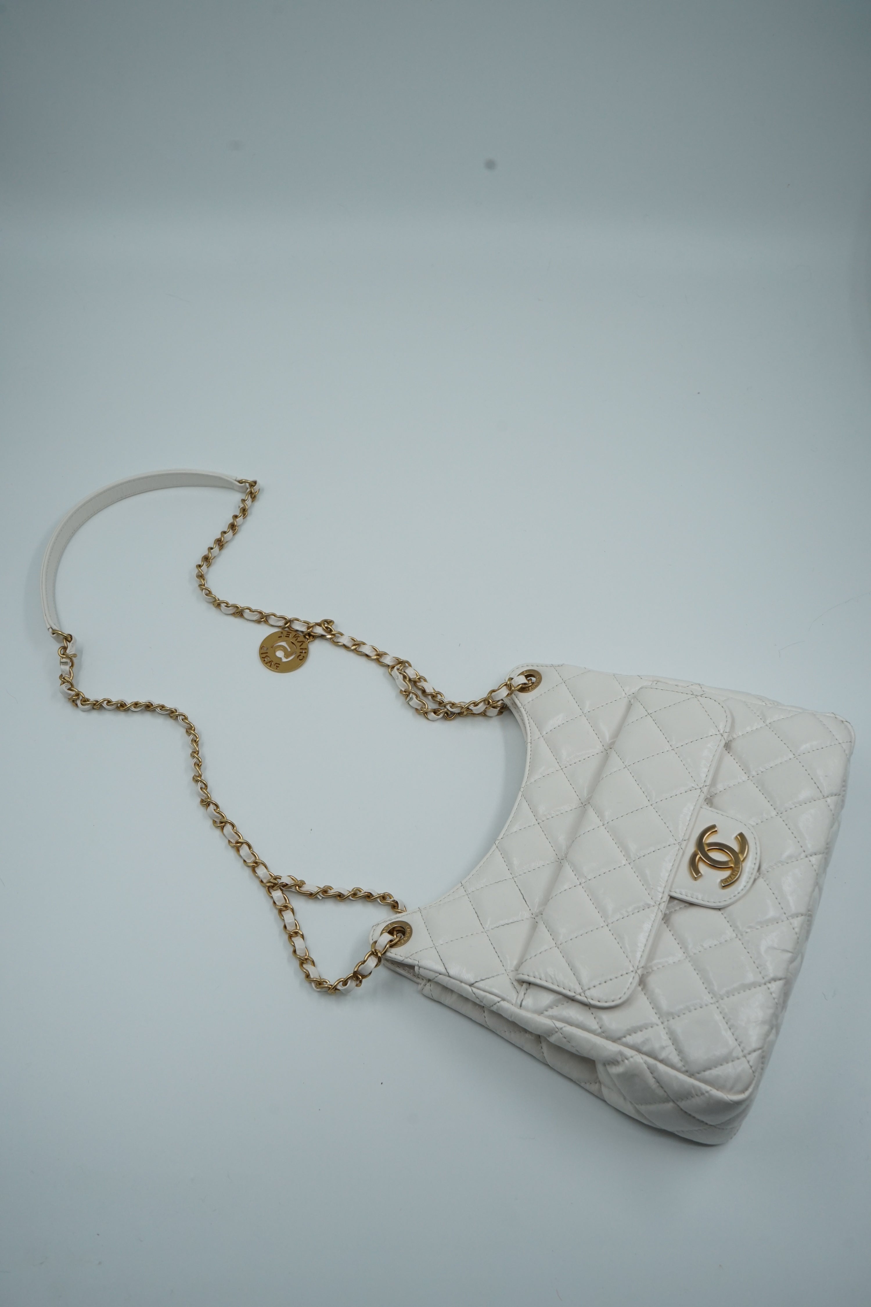 Chanel White Wavy Hobo Bag Small