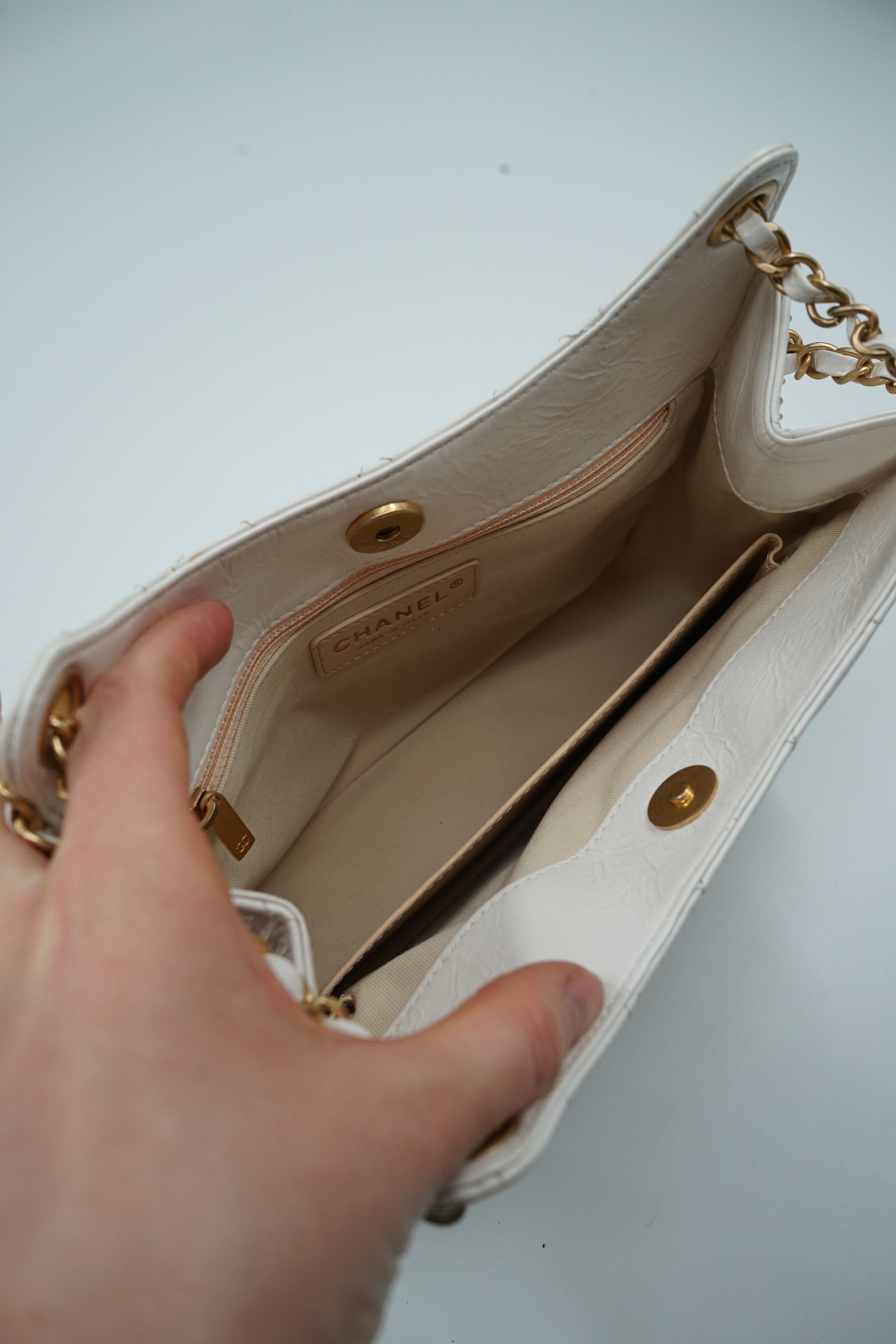 Chanel White Wavy Hobo Bag Small