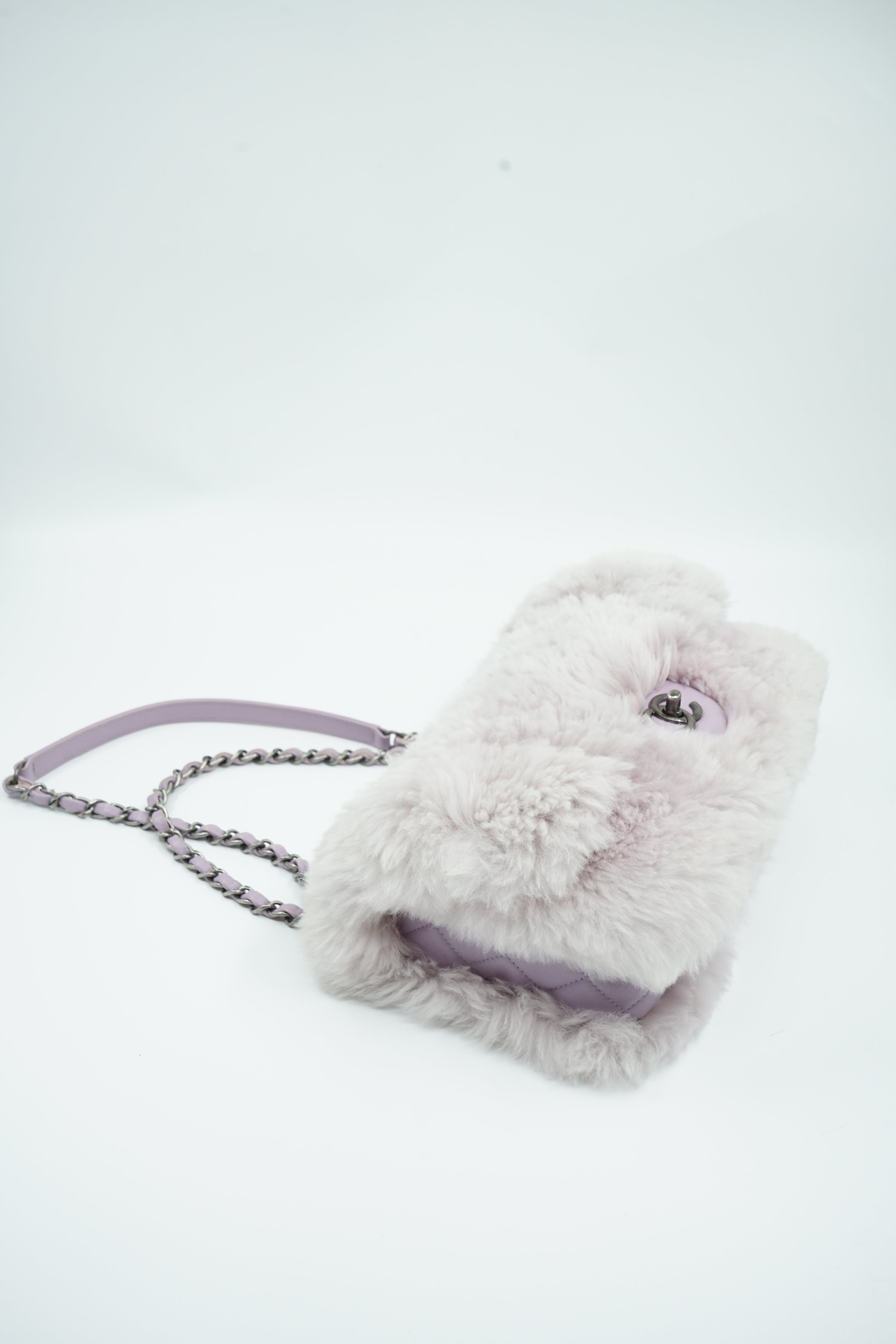 Chanel Lilac Fur Medium Single Flap Bag