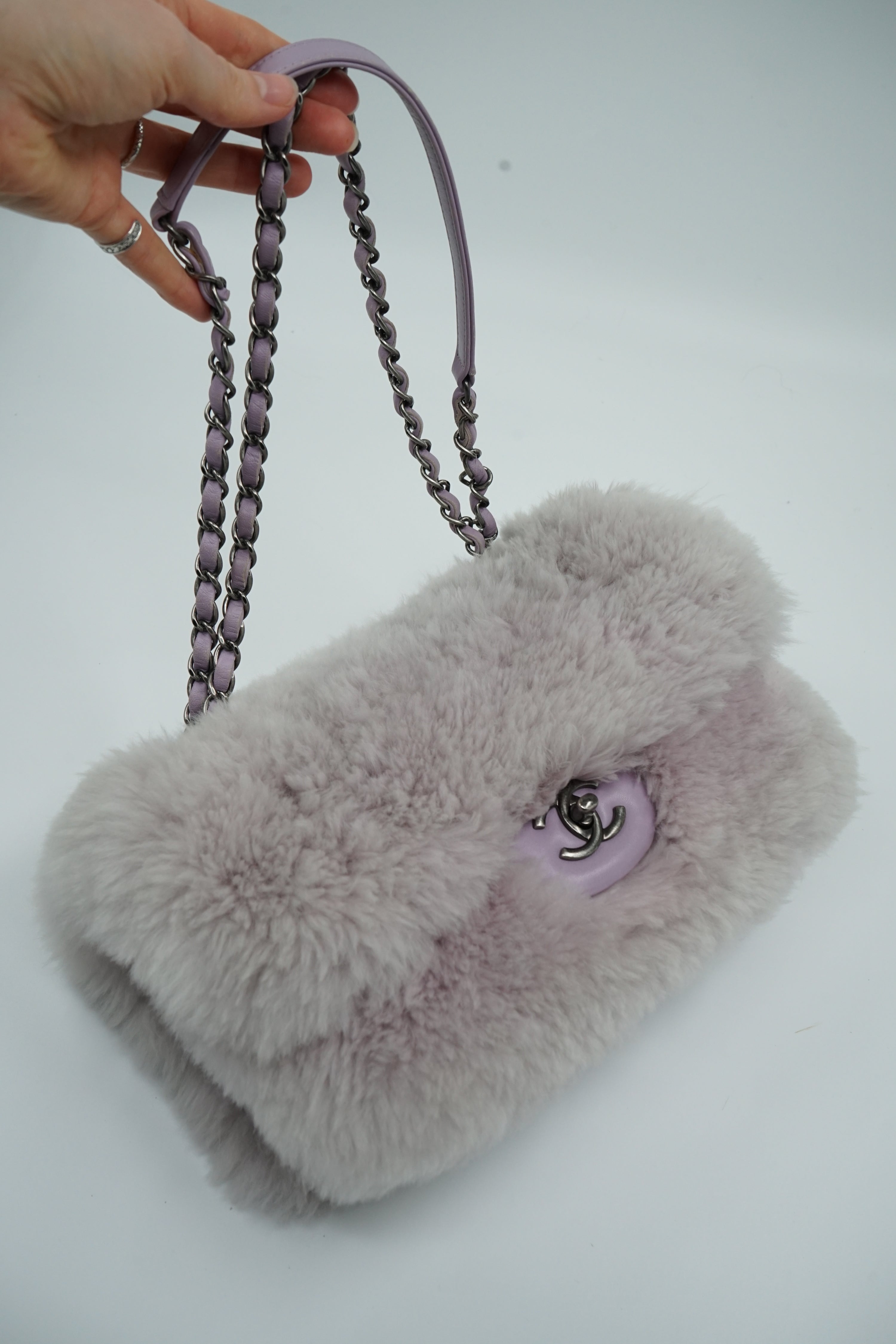 Chanel Lilac Fur Medium Single Flap Bag