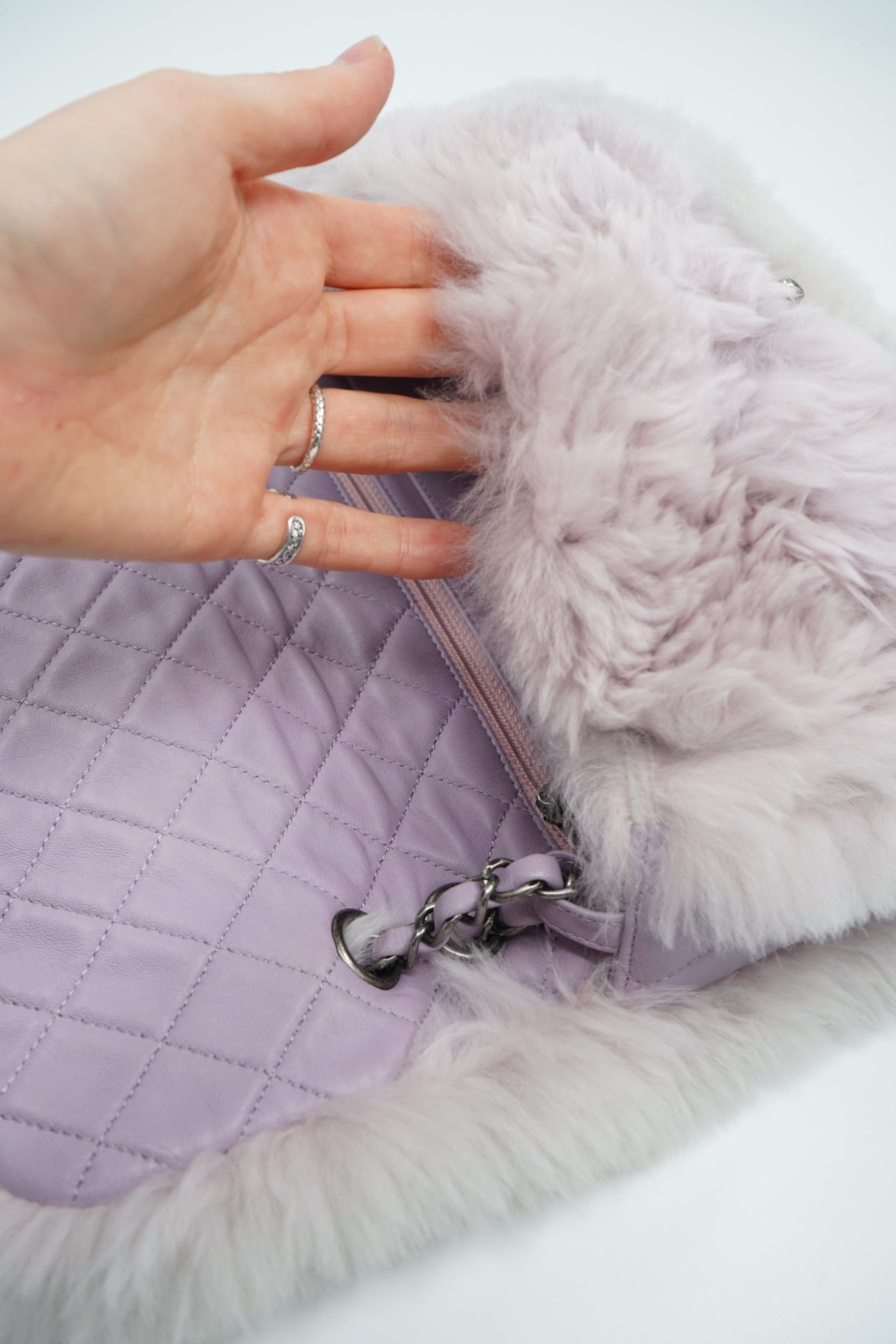 Chanel Lilac Fur Medium Single Flap Bag