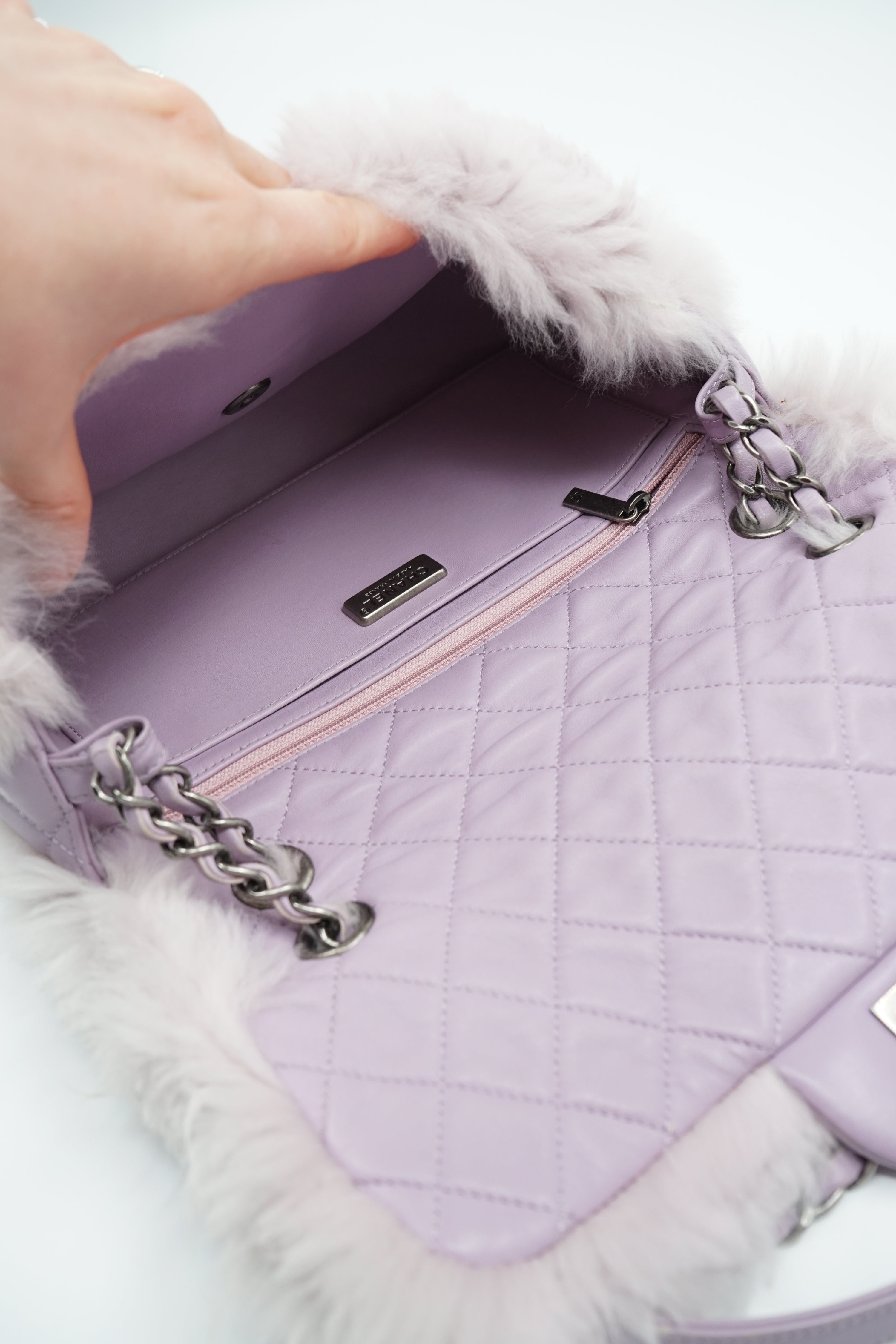 Chanel Lilac Fur Medium Single Flap Bag