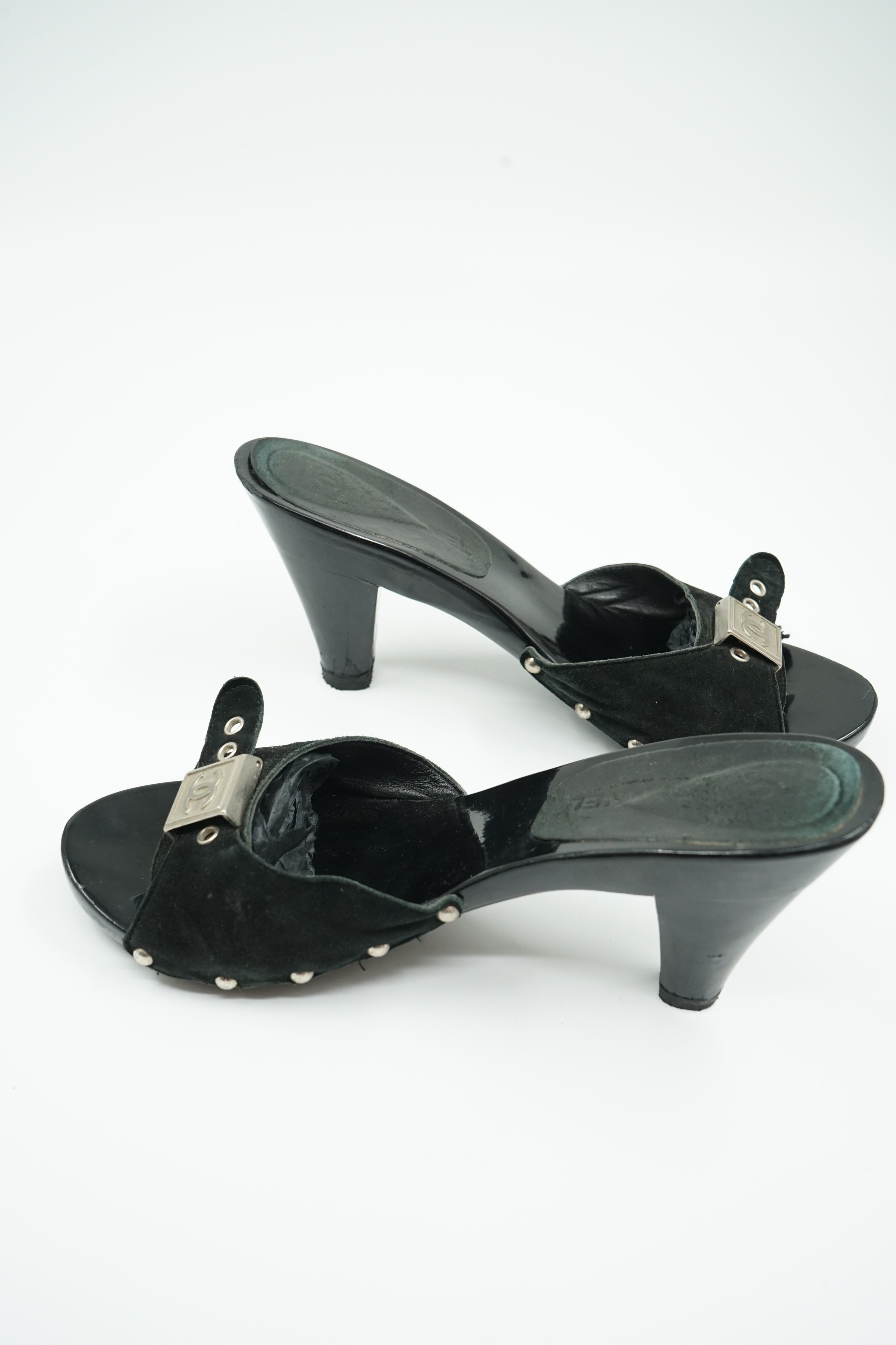 Chanel Studded Suede Platform Mules