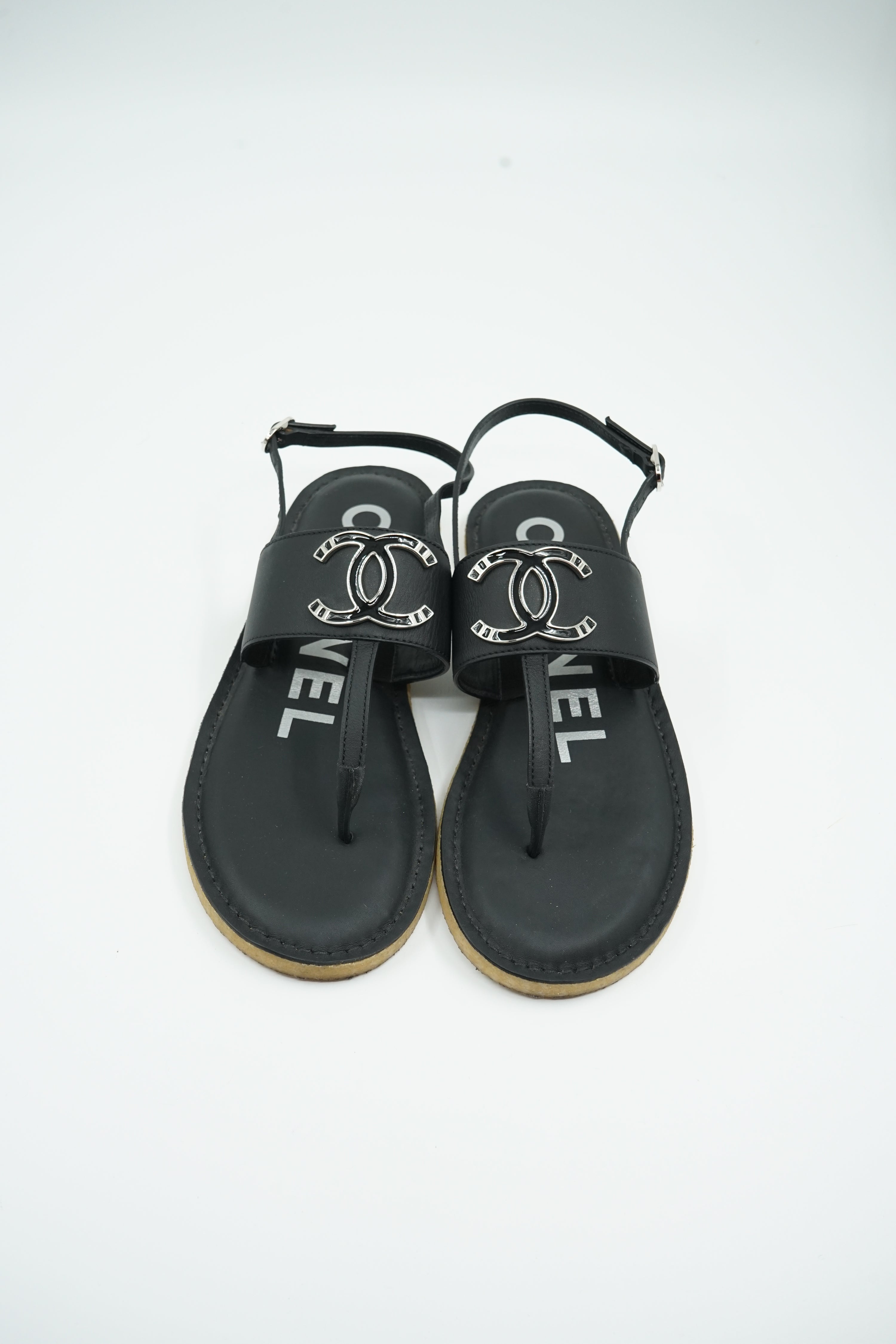 Chanel Open Logo Sandals Black