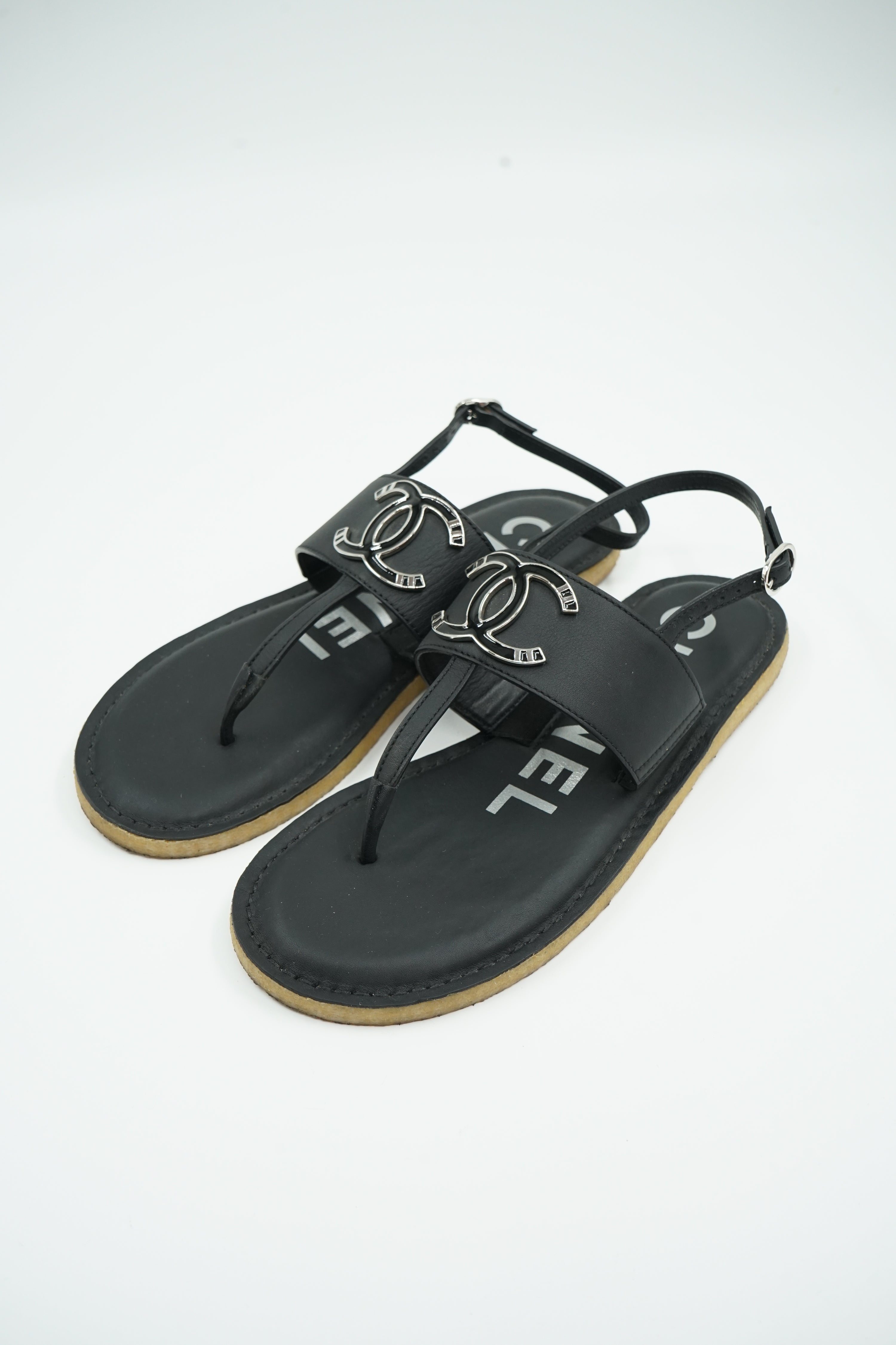Chanel Open Logo Sandals Black
