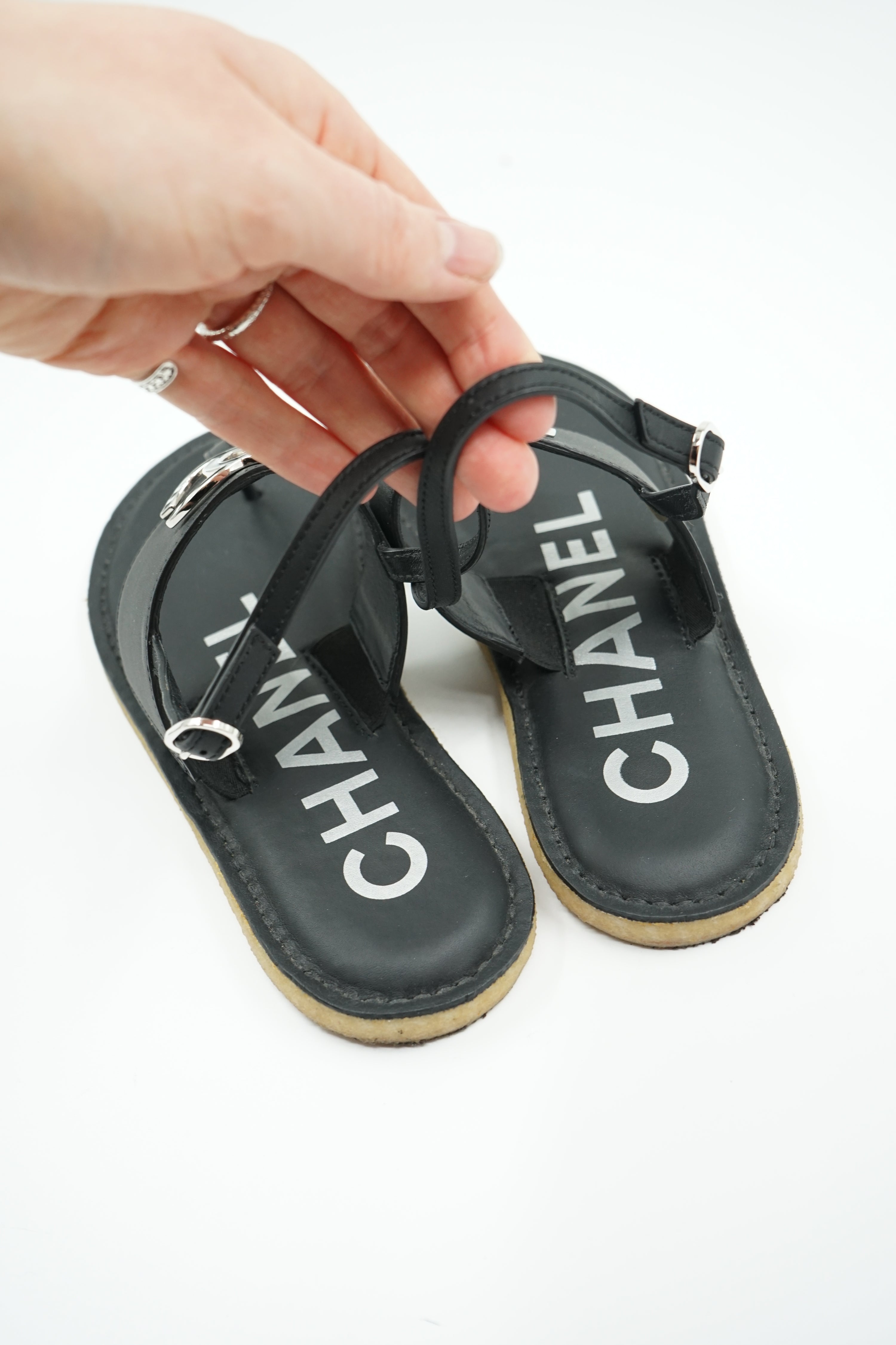 Chanel Open Logo Sandals Black