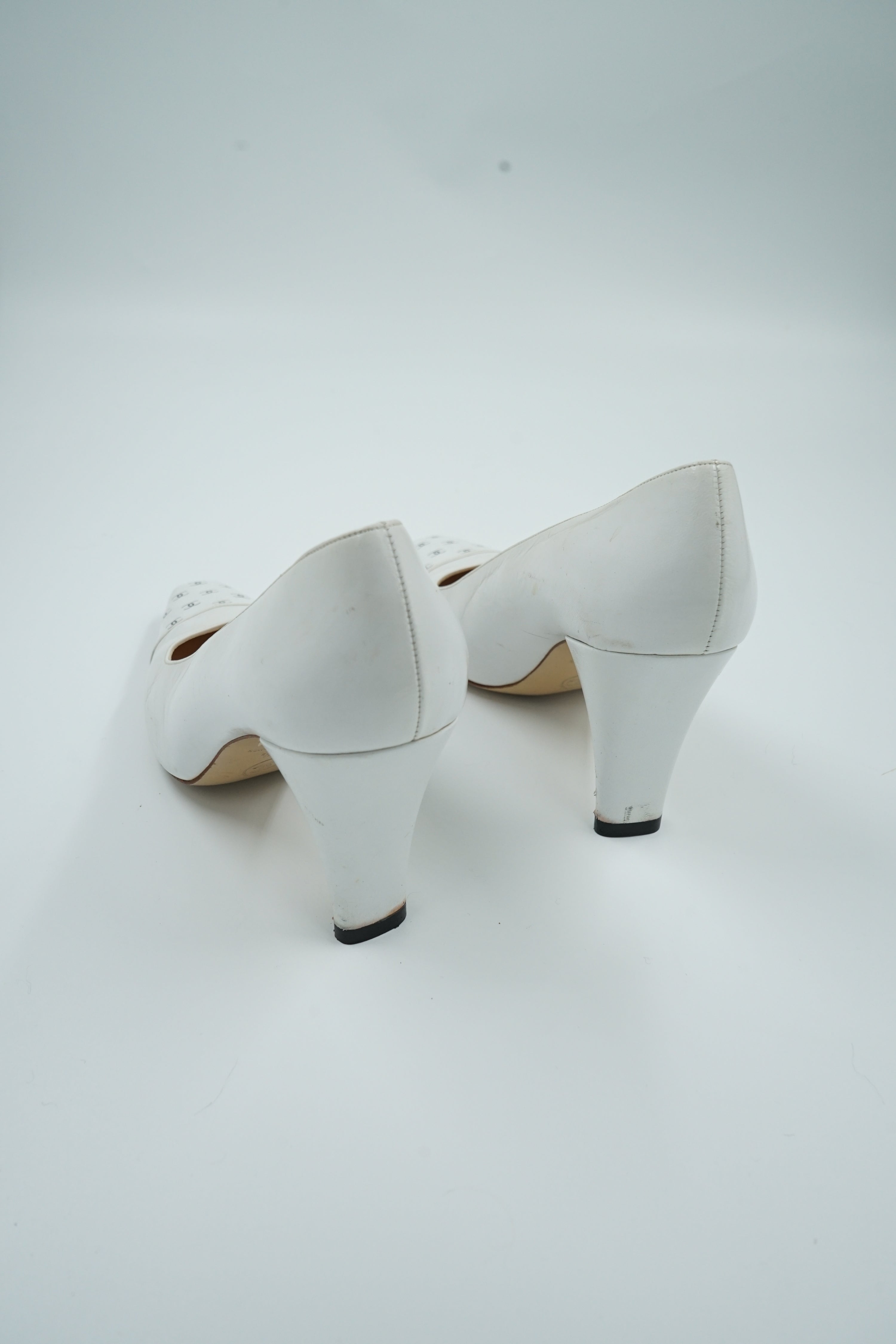 Chanel White Logo Cap Toe Pumps