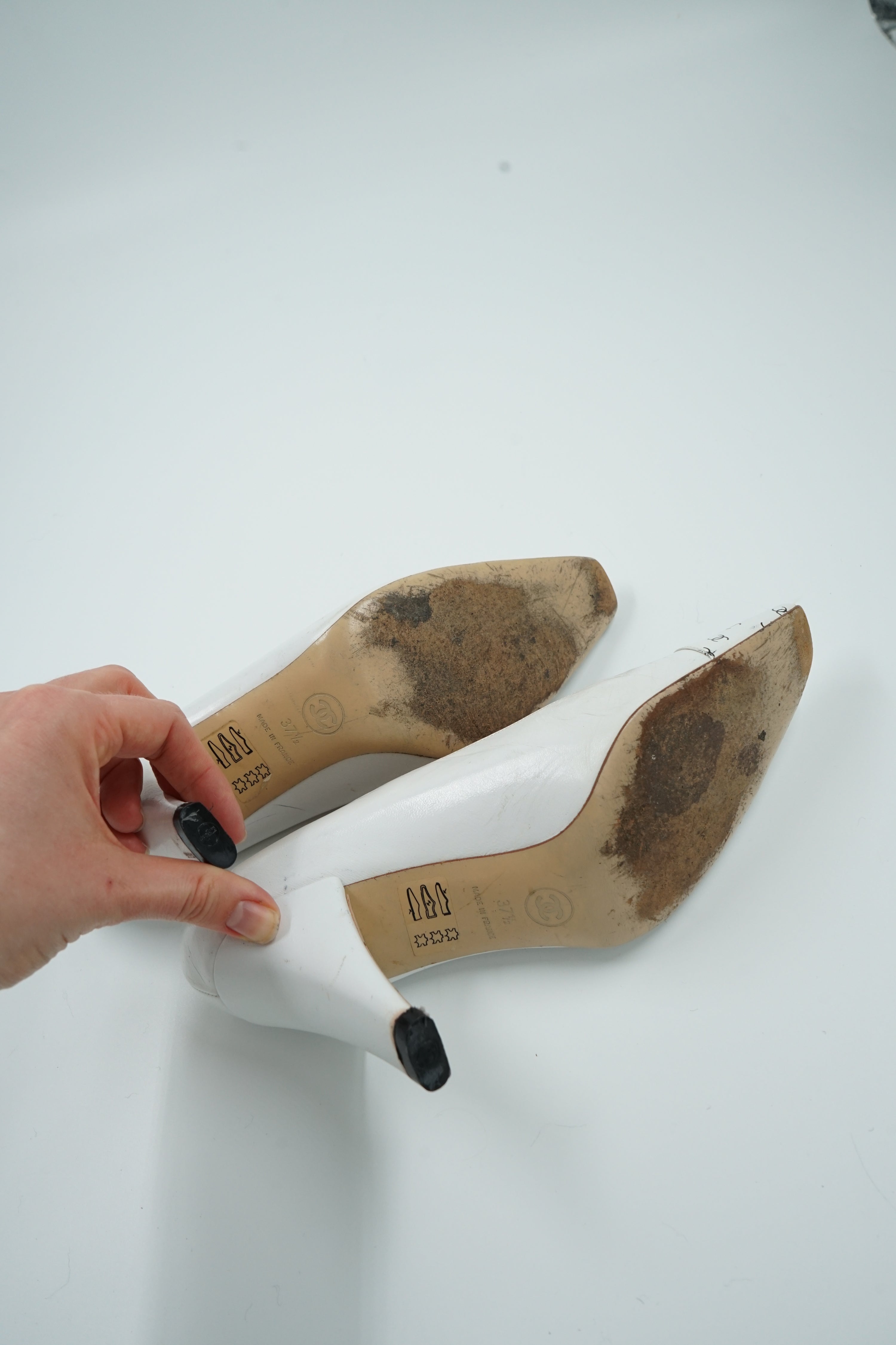 Chanel White Logo Cap Toe Pumps