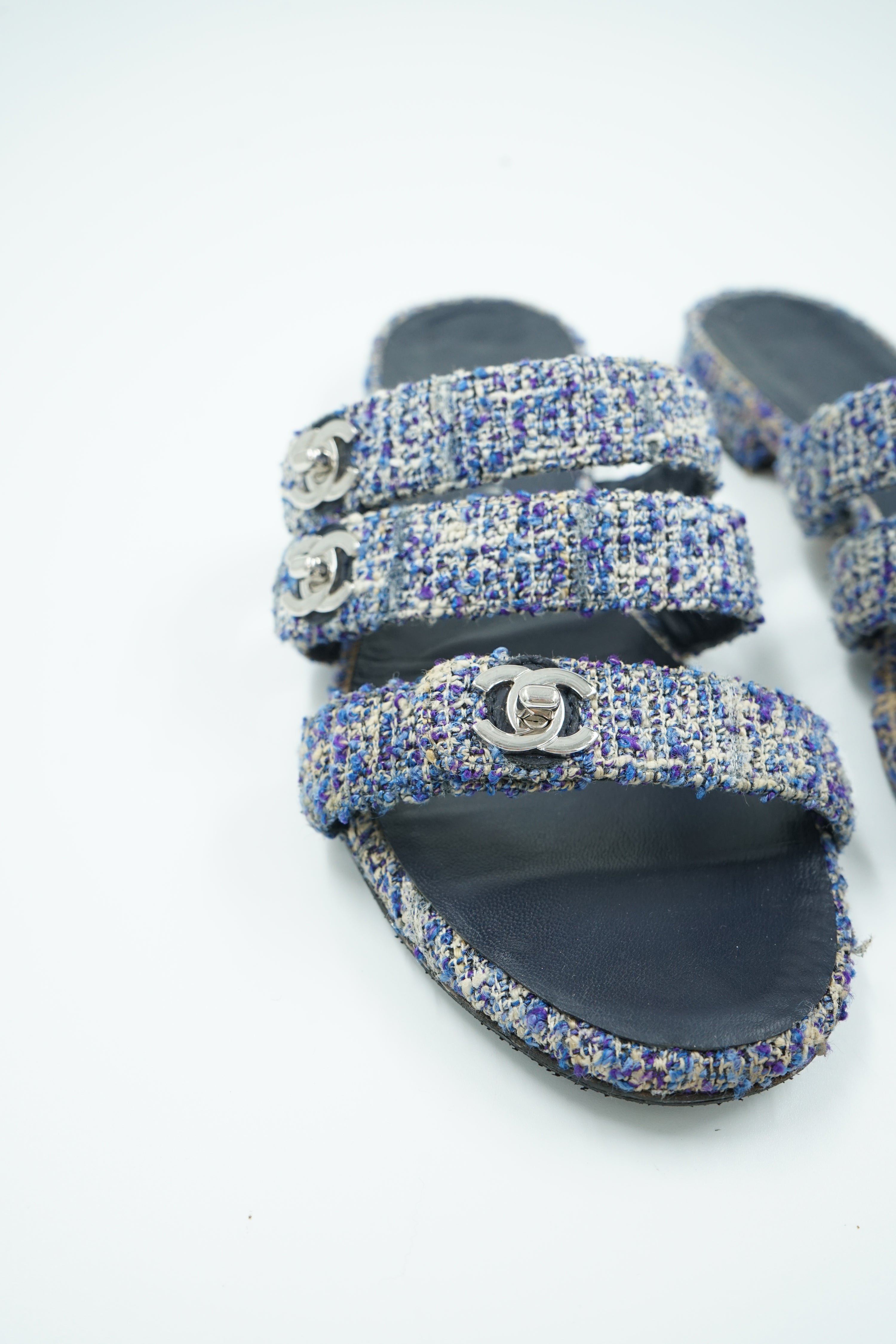 Chanel Tweed Turnlock Sandal Slides