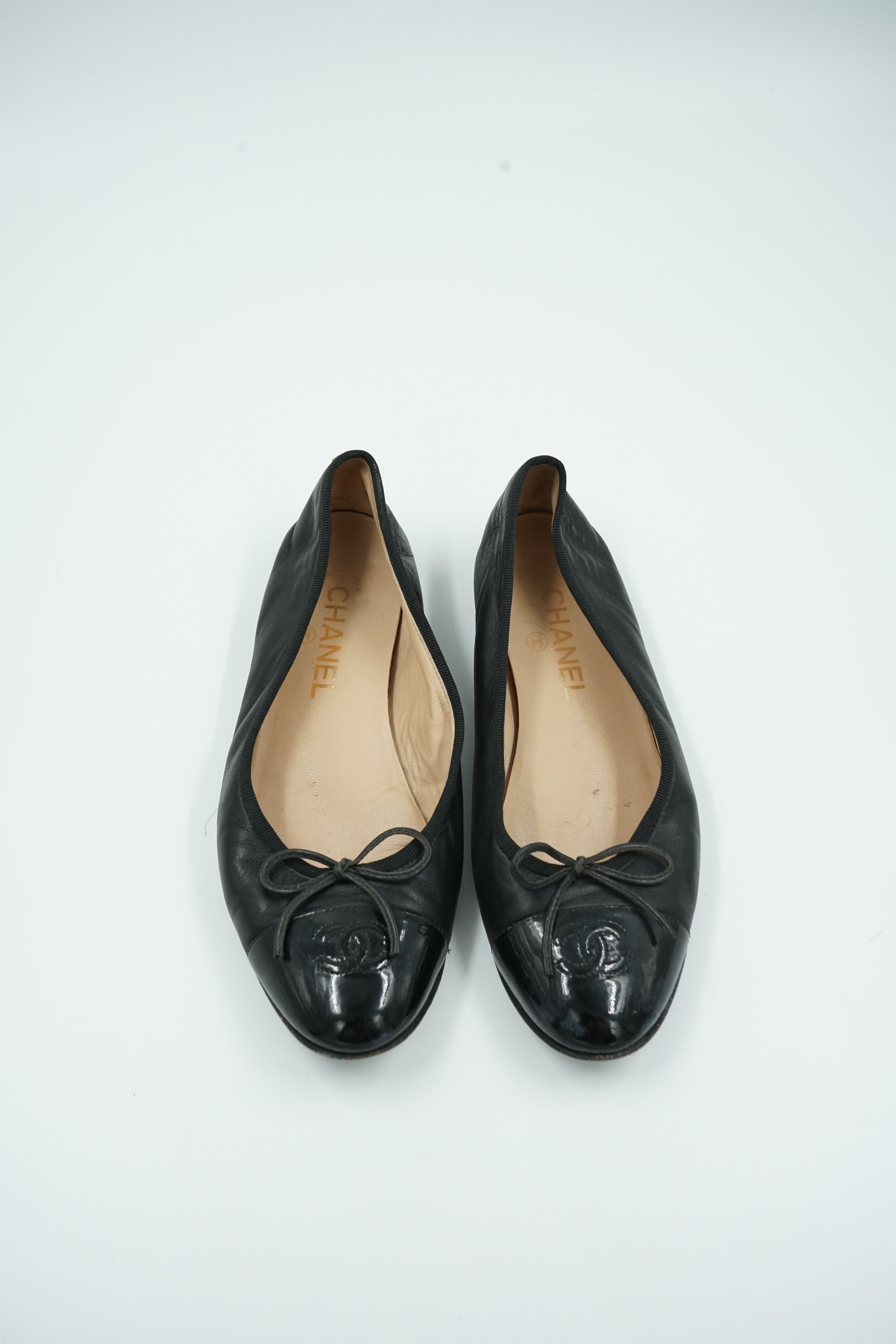 Chanel Cap Toe Logo Ballet Flats