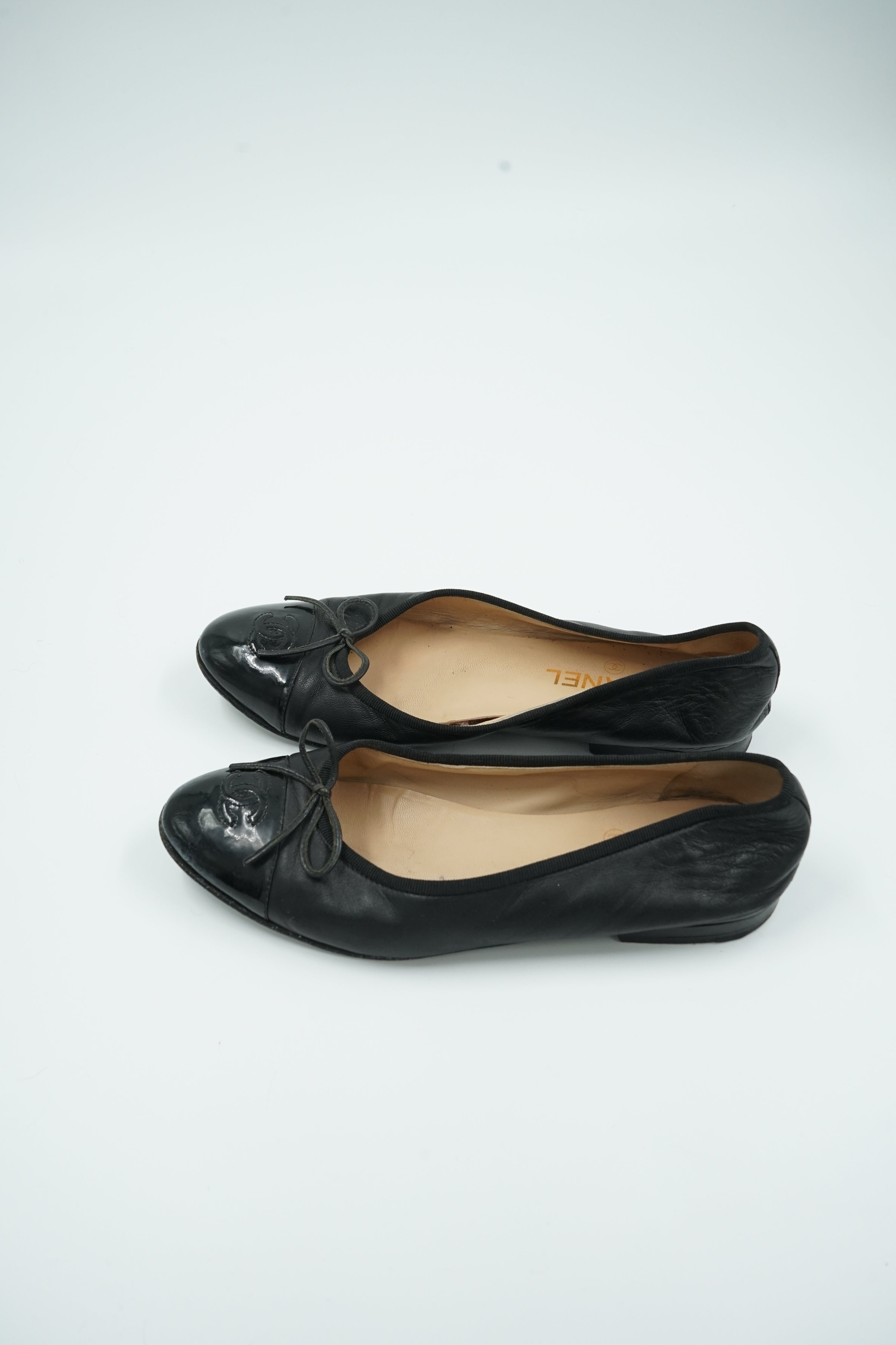 Chanel Cap Toe Logo Ballet Flats