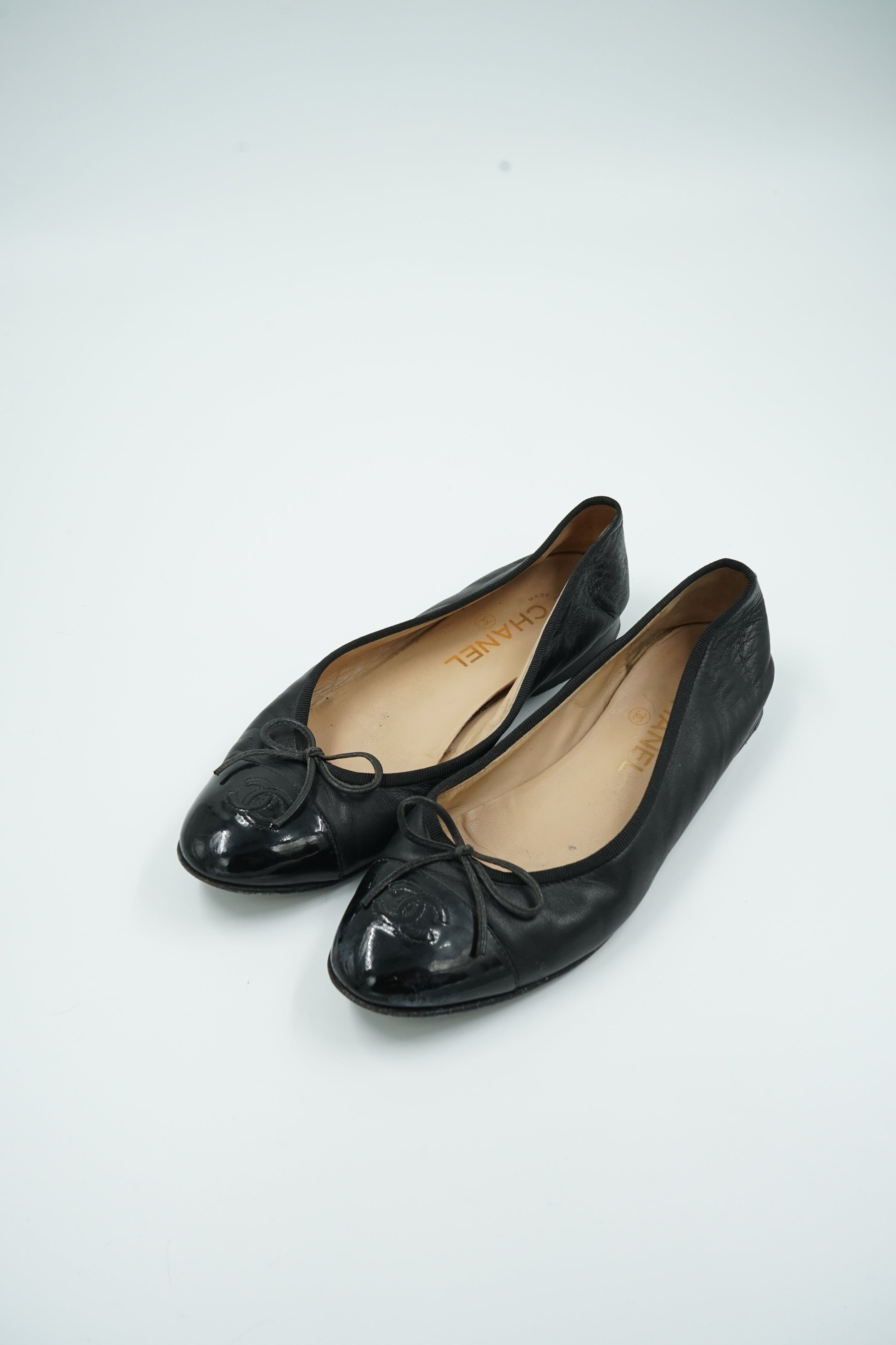 Chanel Cap Toe Logo Ballet Flats