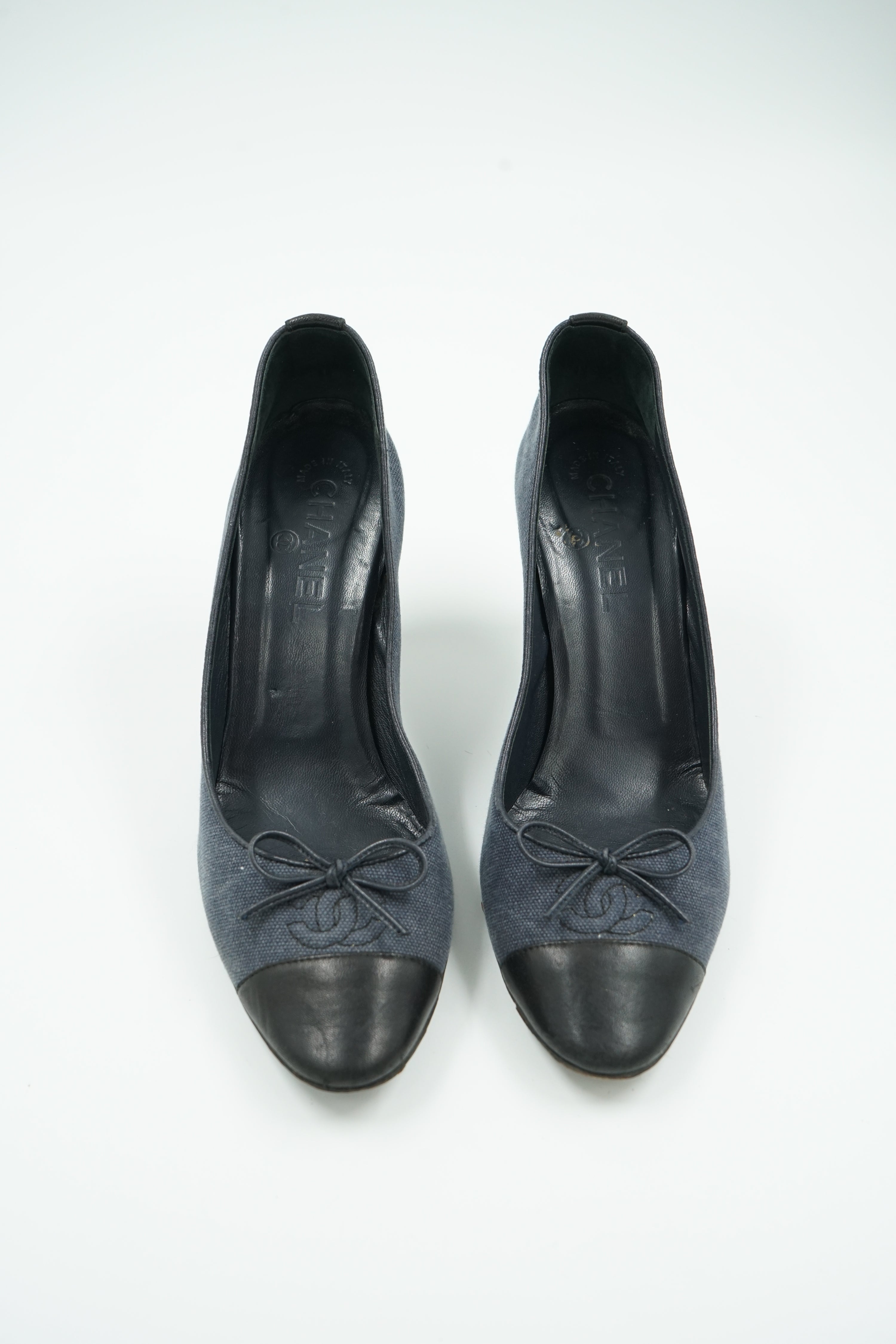 Chanel Denim Cap Toe Logo Pumps