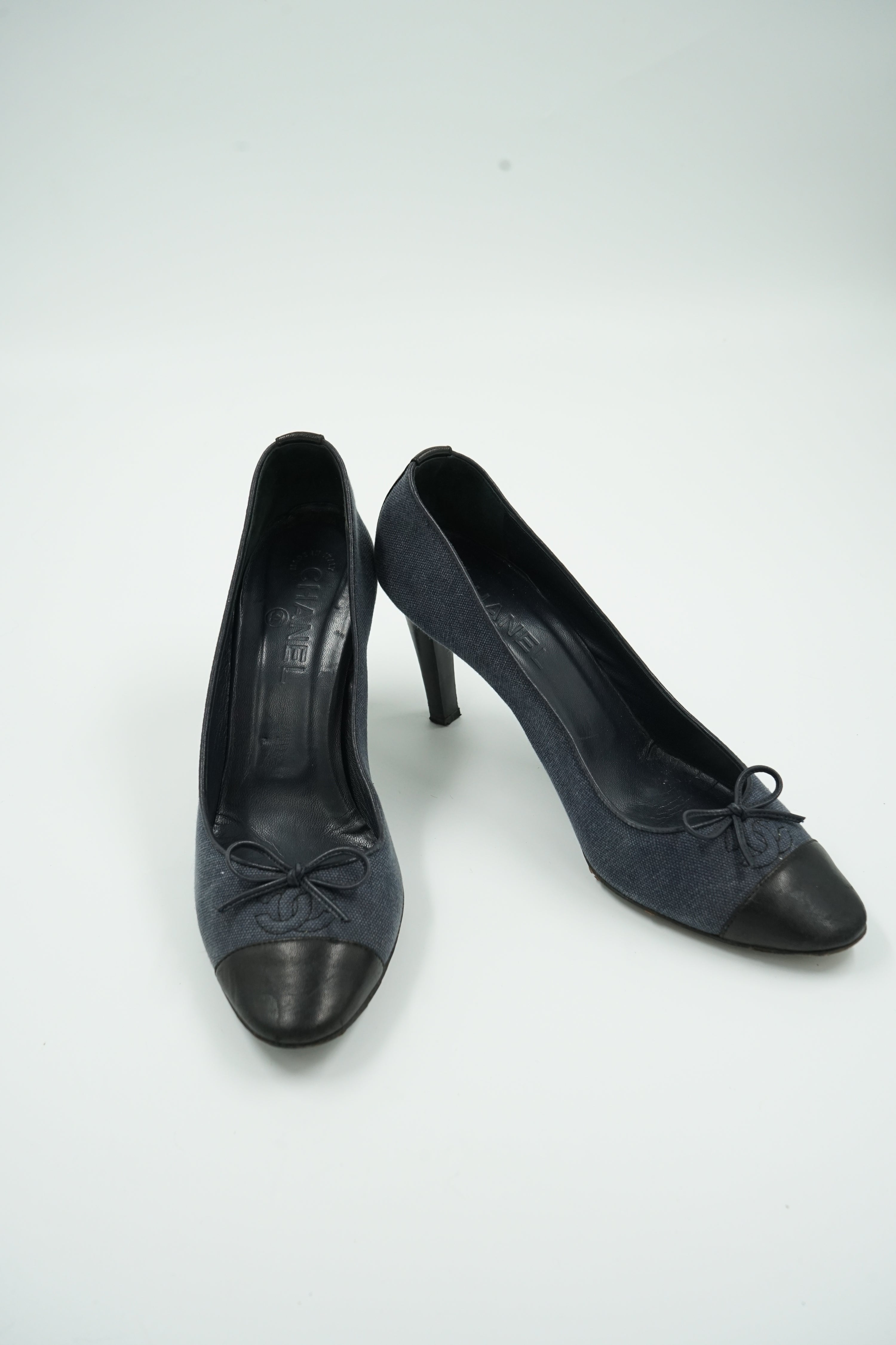 Chanel Denim Cap Toe Logo Pumps