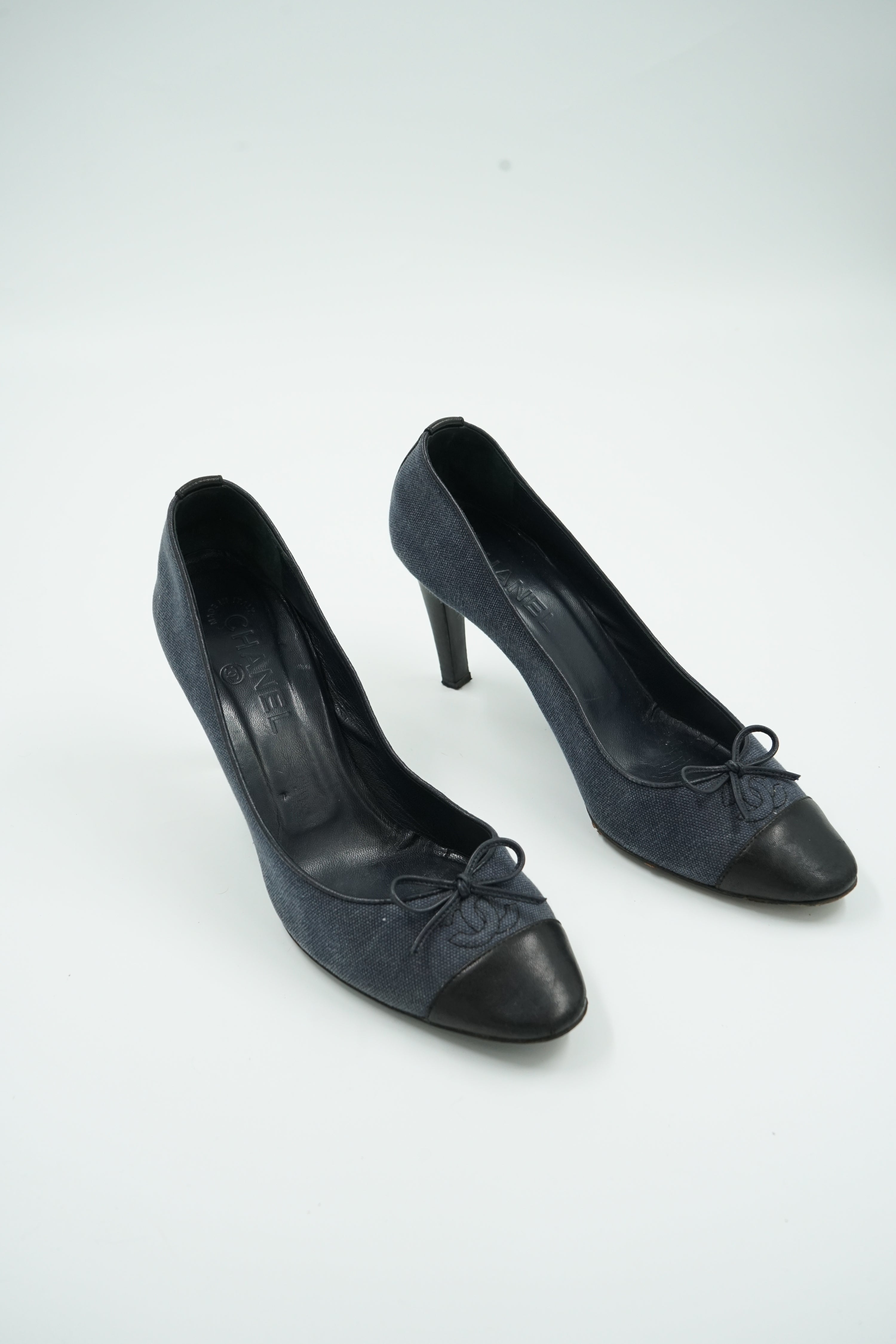 Chanel Denim Cap Toe Logo Pumps