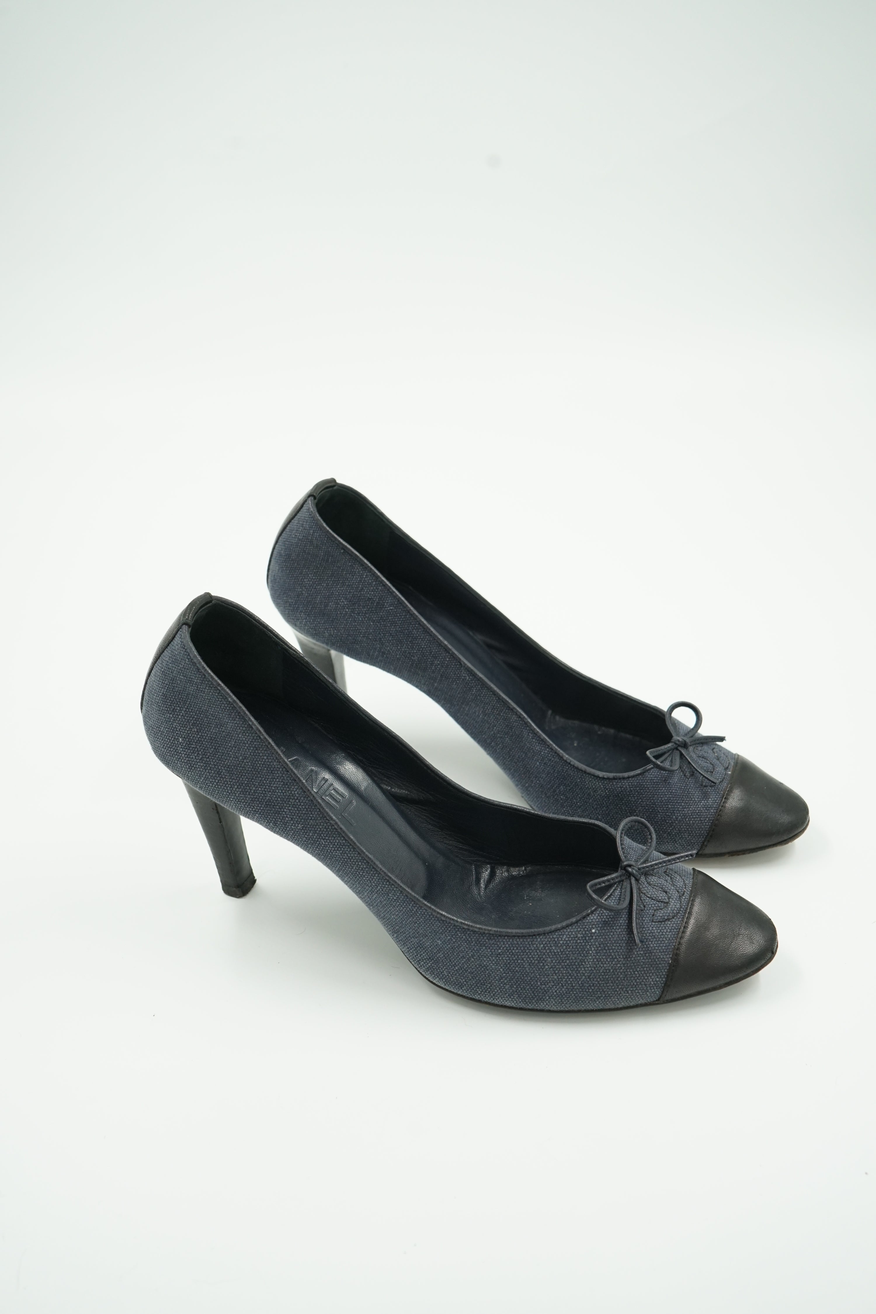 Chanel Denim Cap Toe Logo Pumps