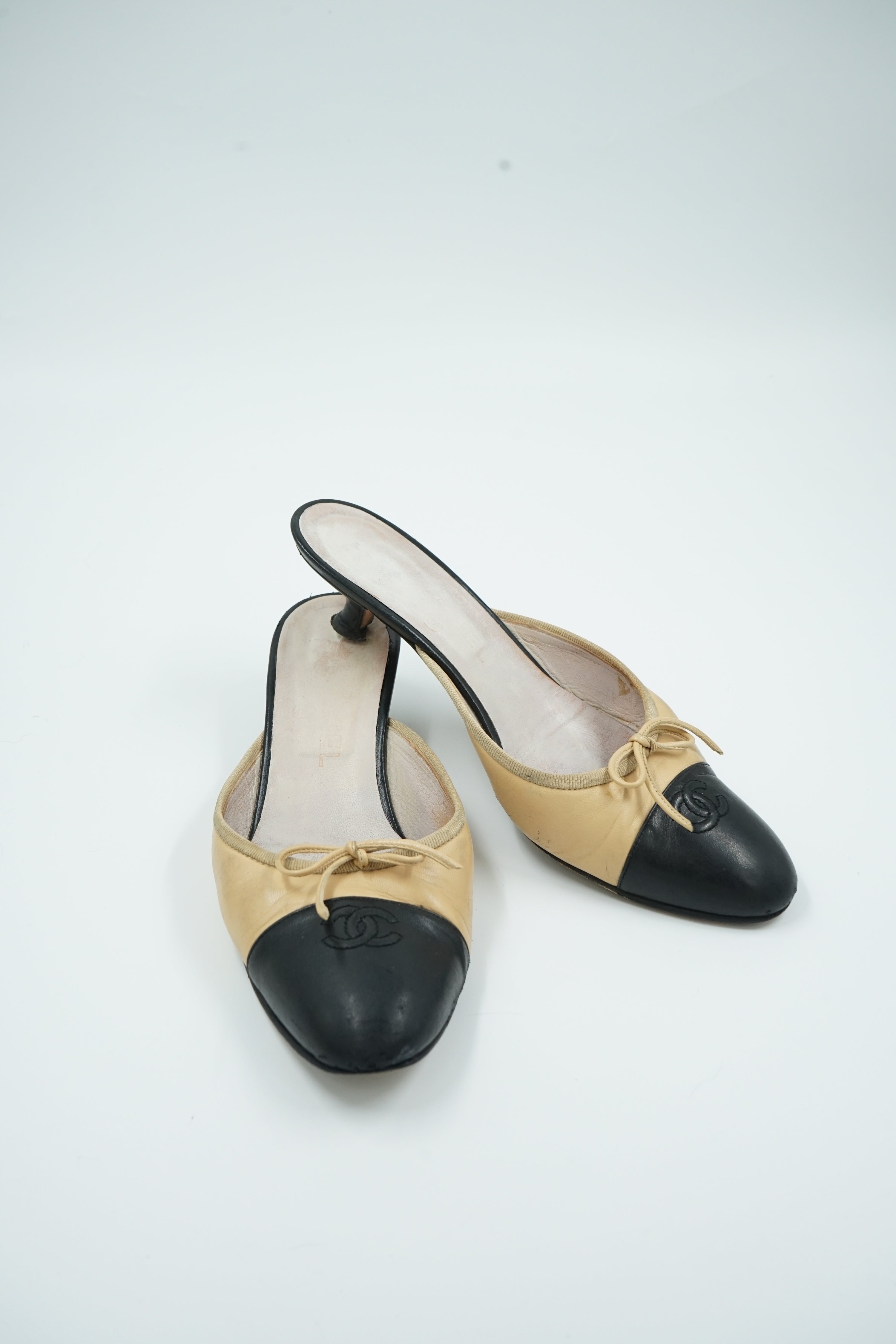 Chanel Two Tone Logo Cap Toe Mules