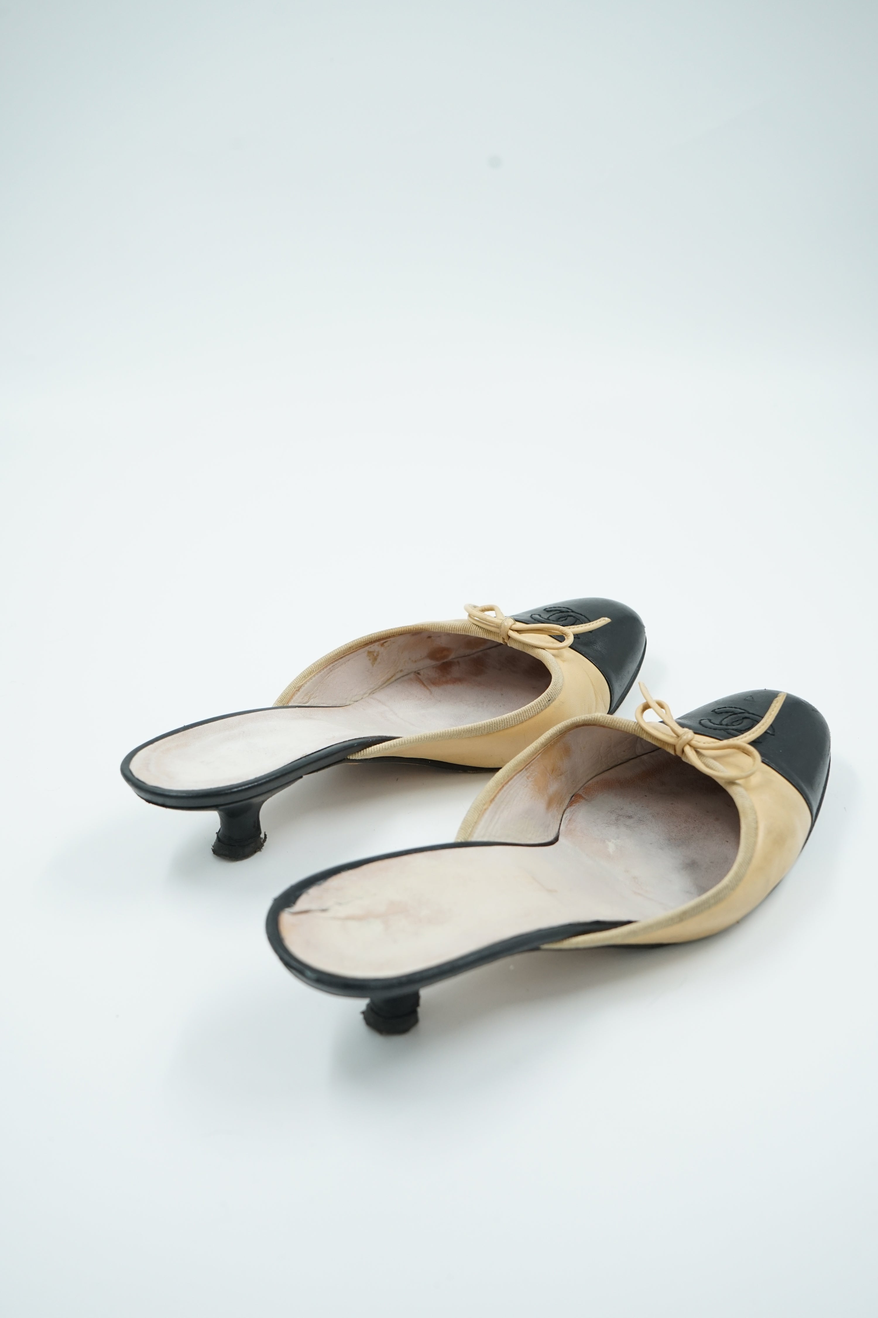 Chanel Two Tone Logo Cap Toe Mules