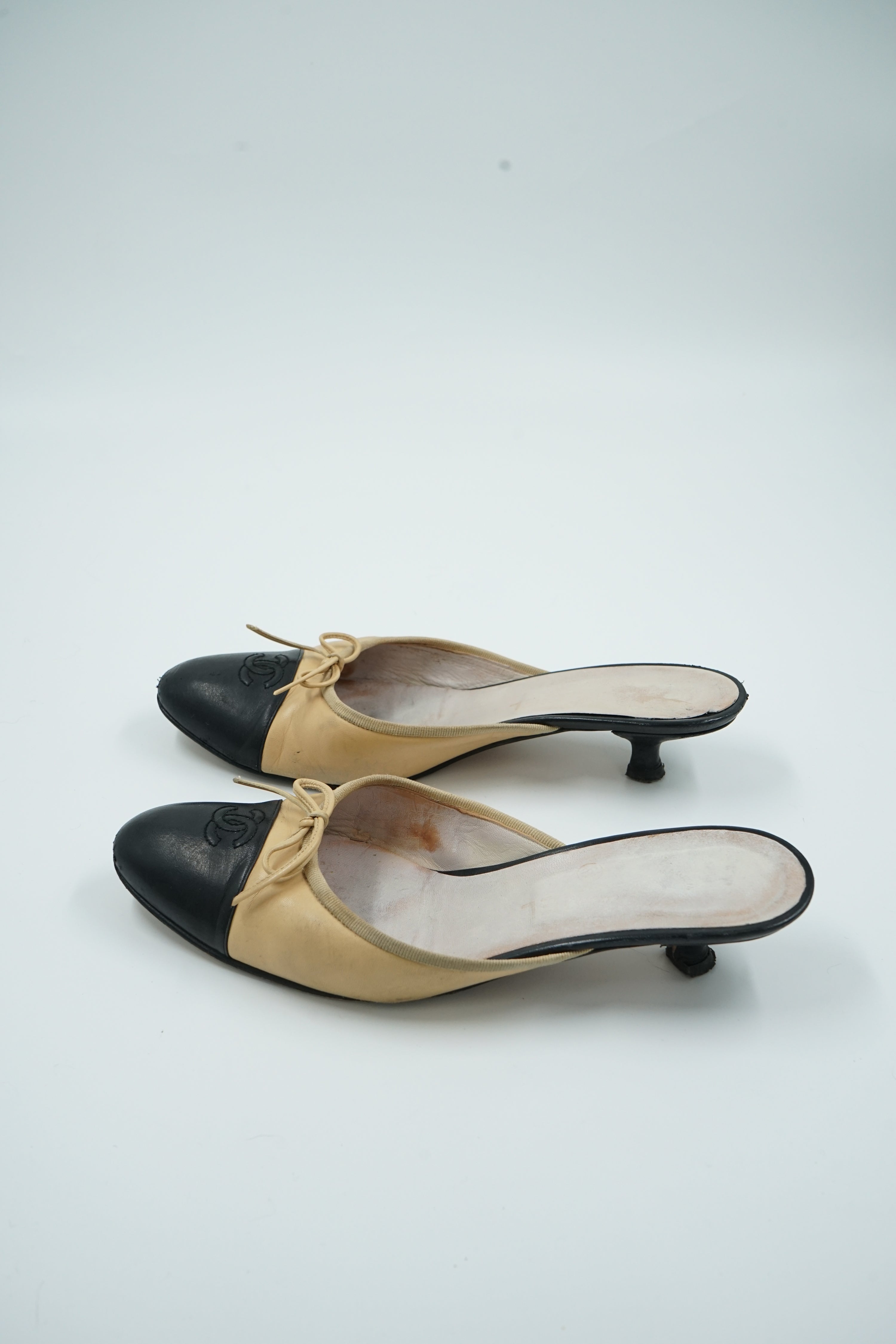 Chanel Two Tone Logo Cap Toe Mules