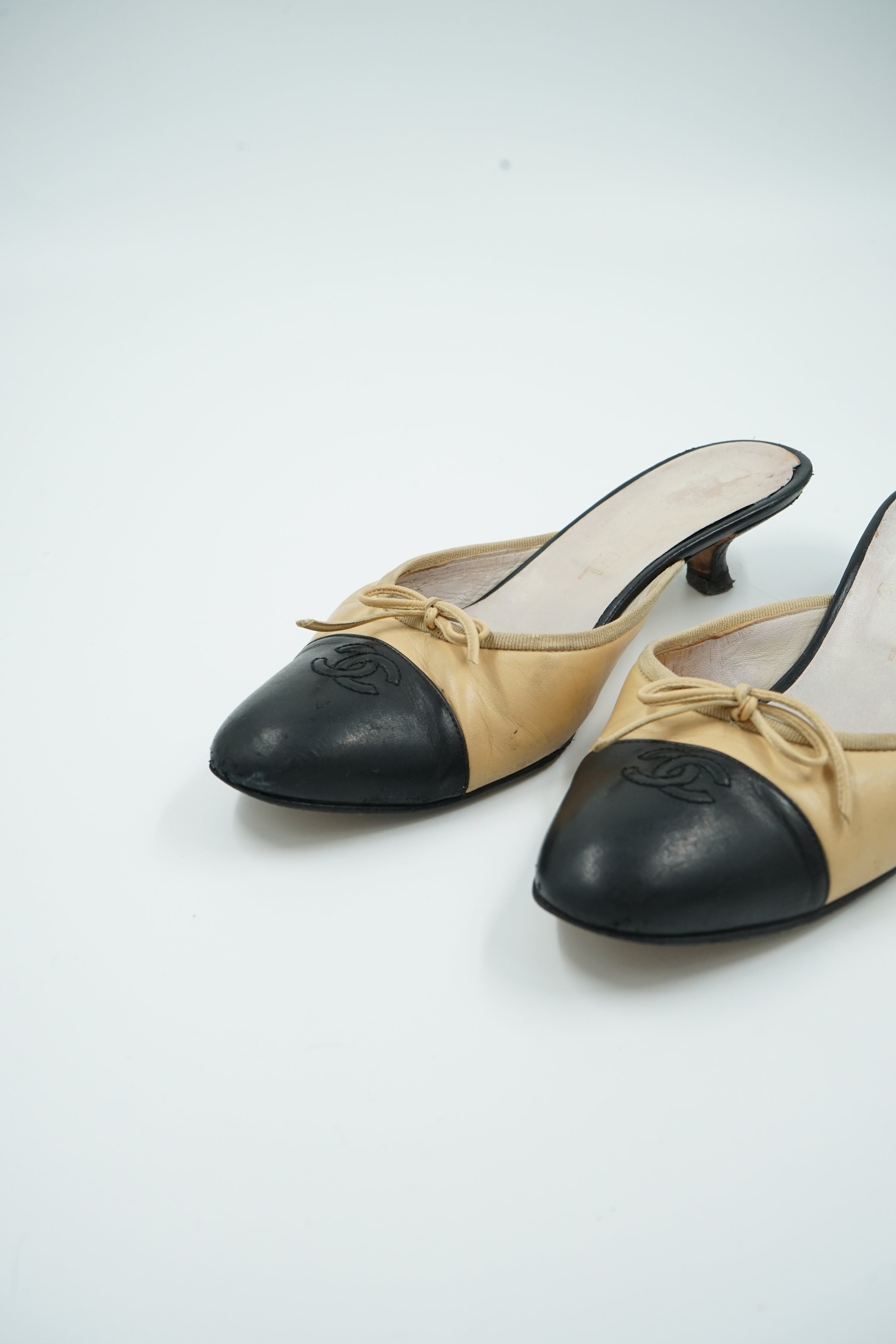 Chanel Two Tone Logo Cap Toe Mules