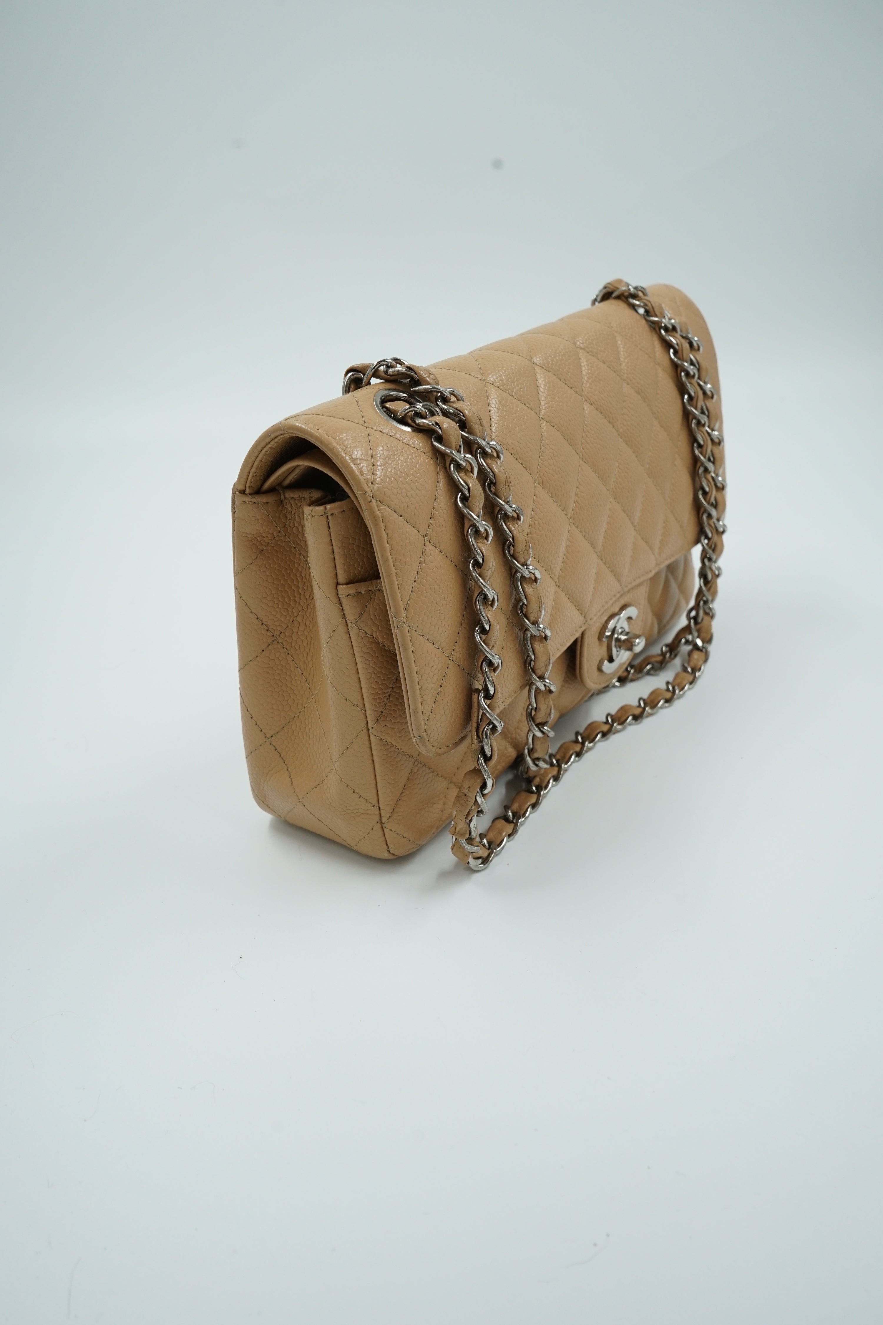 Chanel Medium Double Flap Tan Caviar Leather
