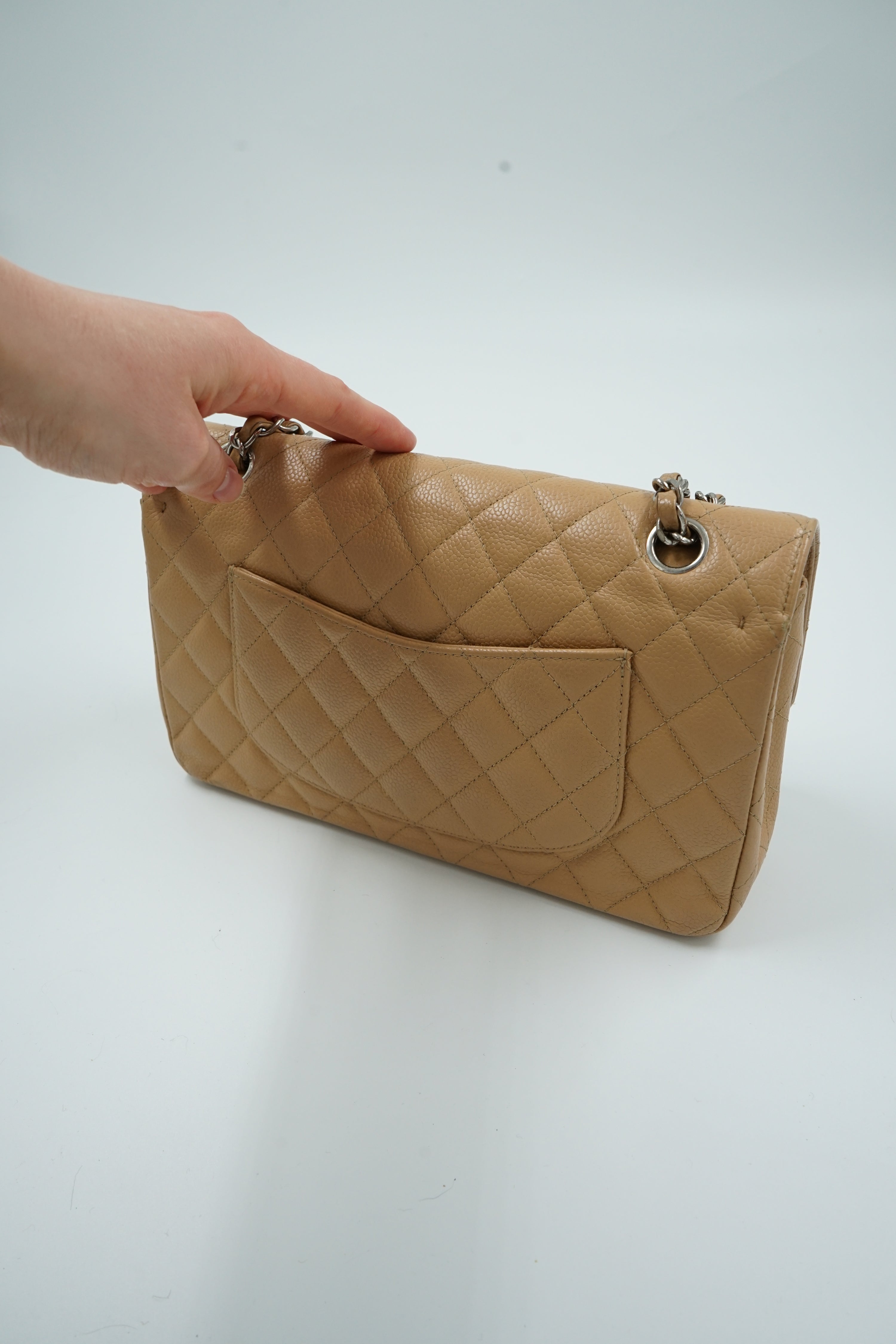 Chanel Medium Double Flap Tan Caviar Leather