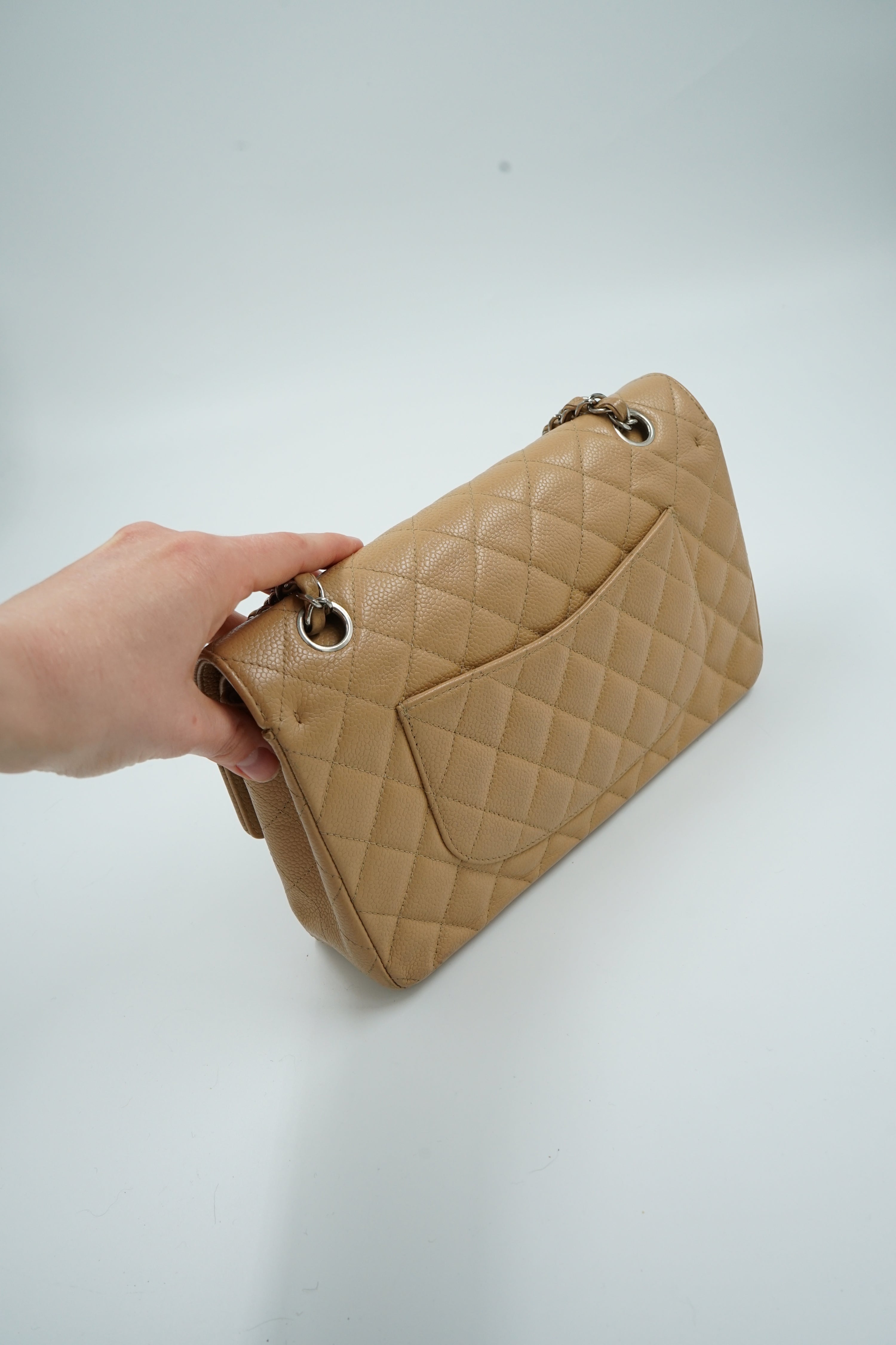 Chanel Medium Double Flap Tan Caviar Leather