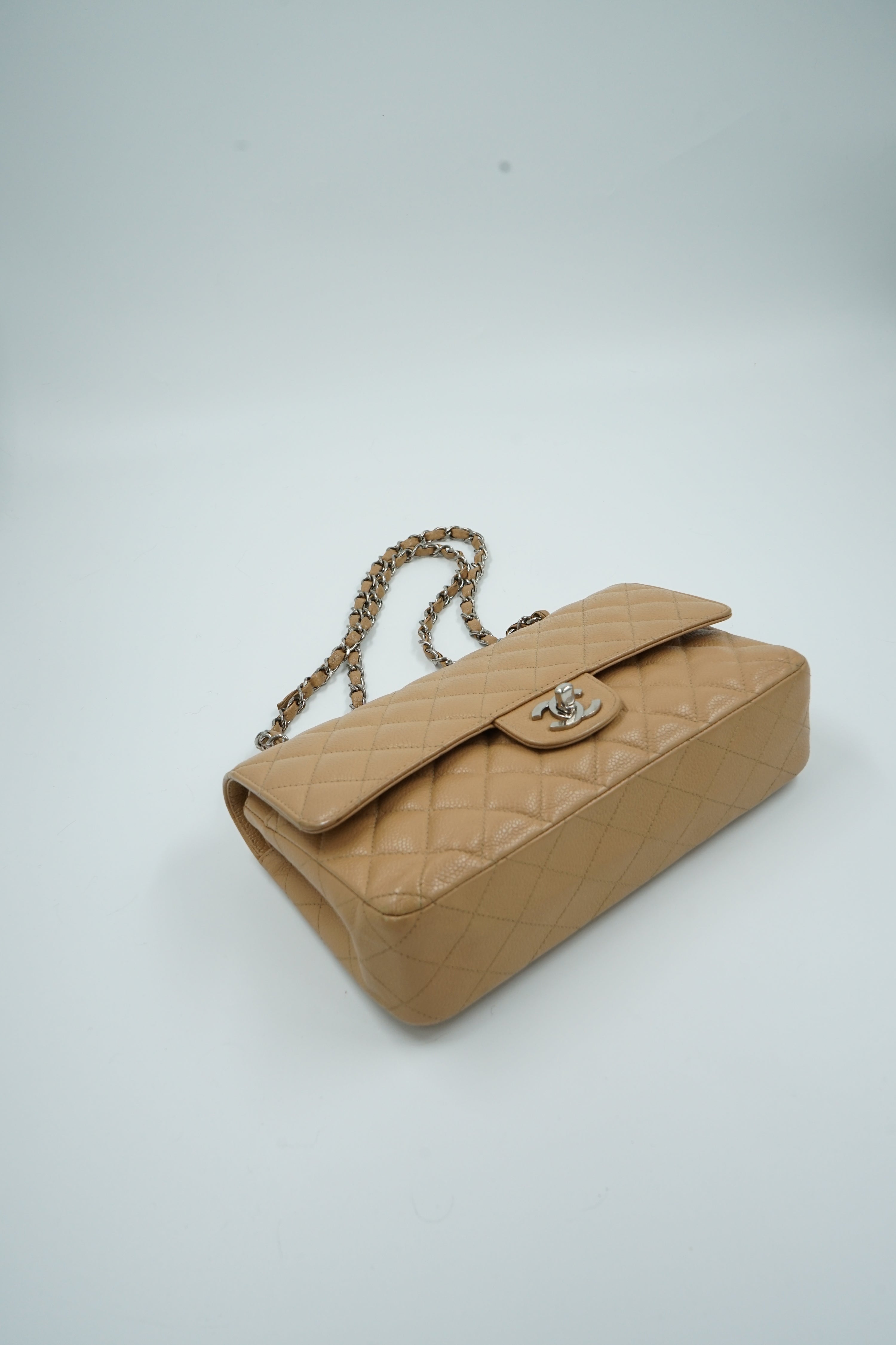 Chanel Medium Double Flap Tan Caviar Leather