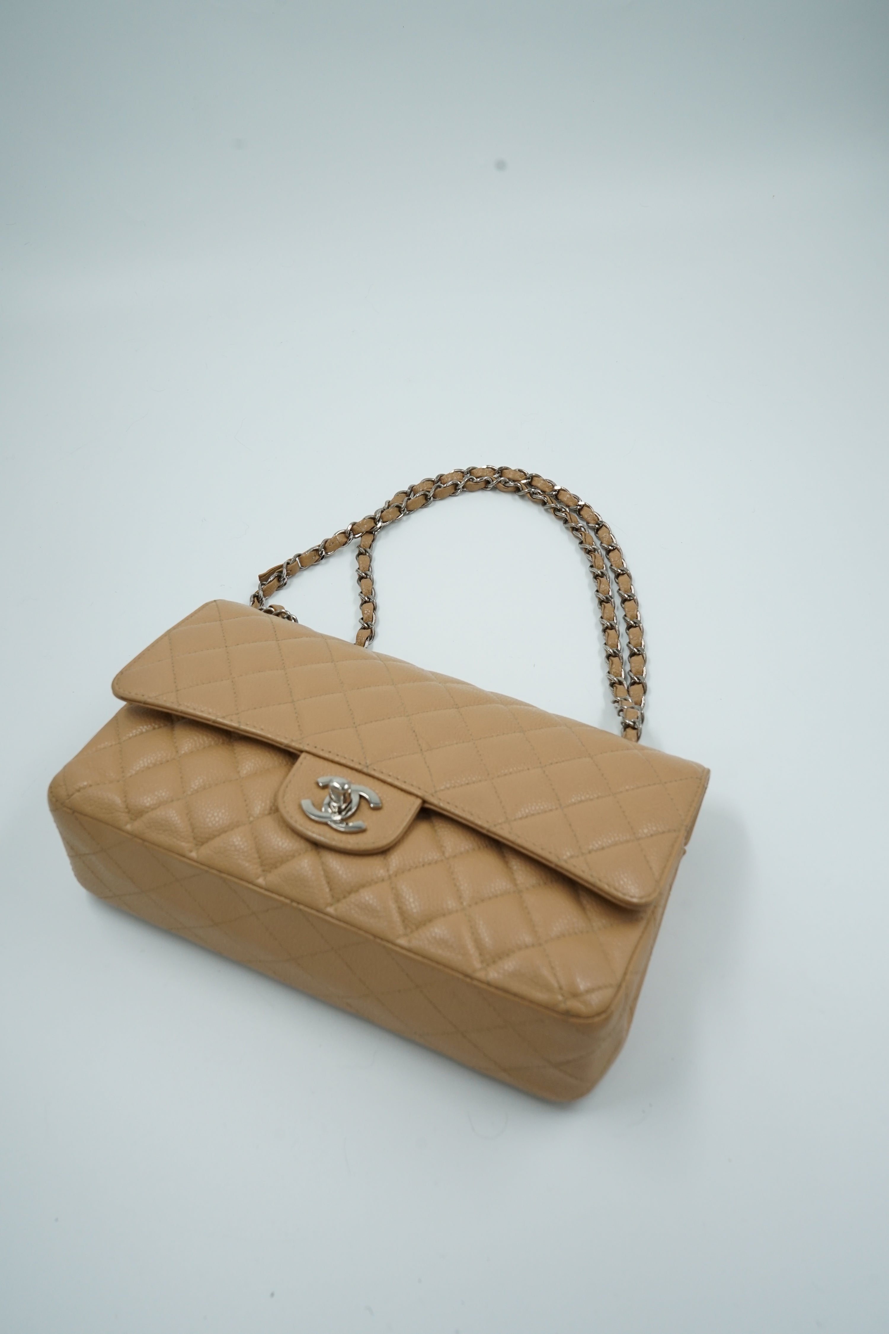 Chanel Medium Double Flap Tan Caviar Leather