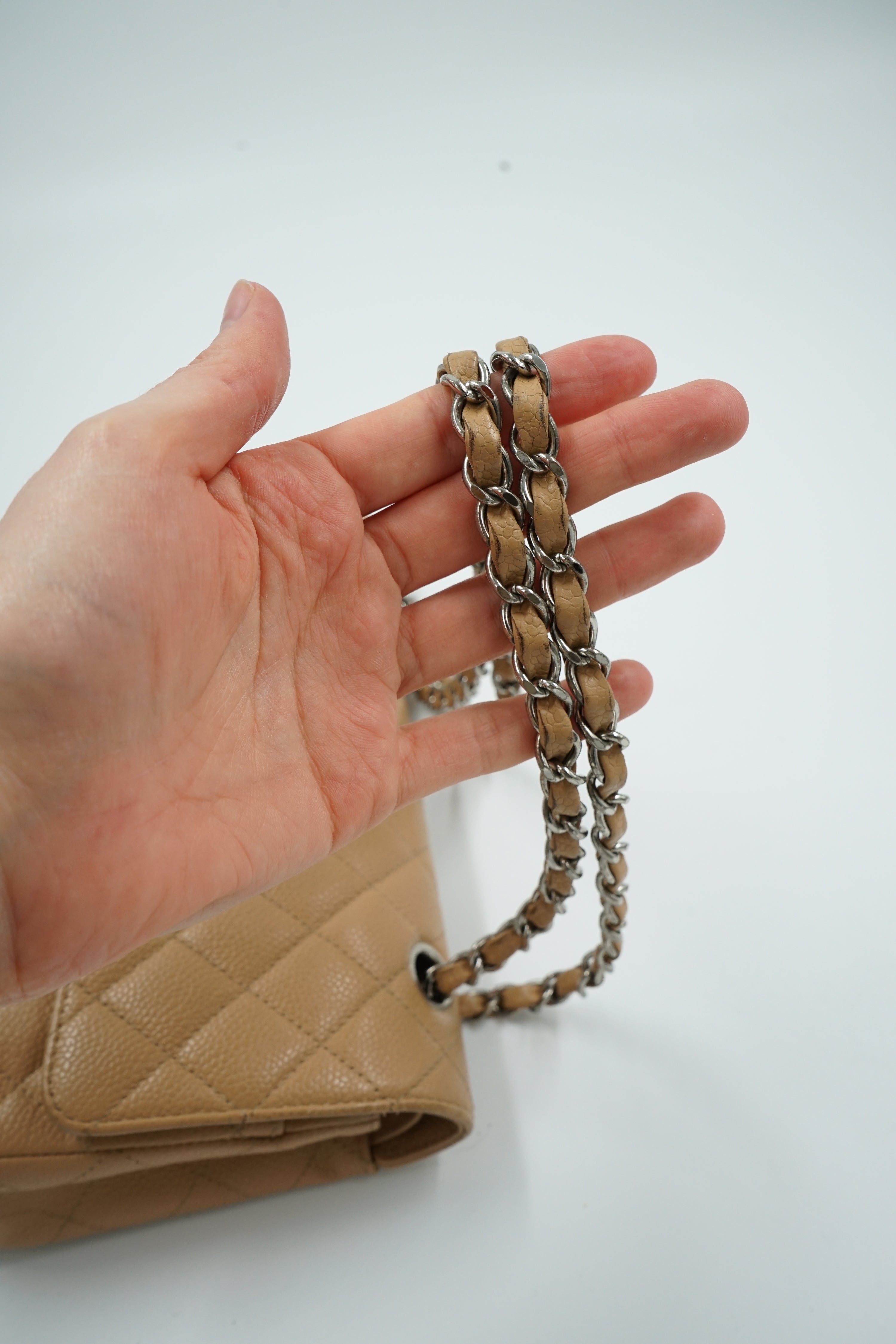Chanel Medium Double Flap Tan Caviar Leather