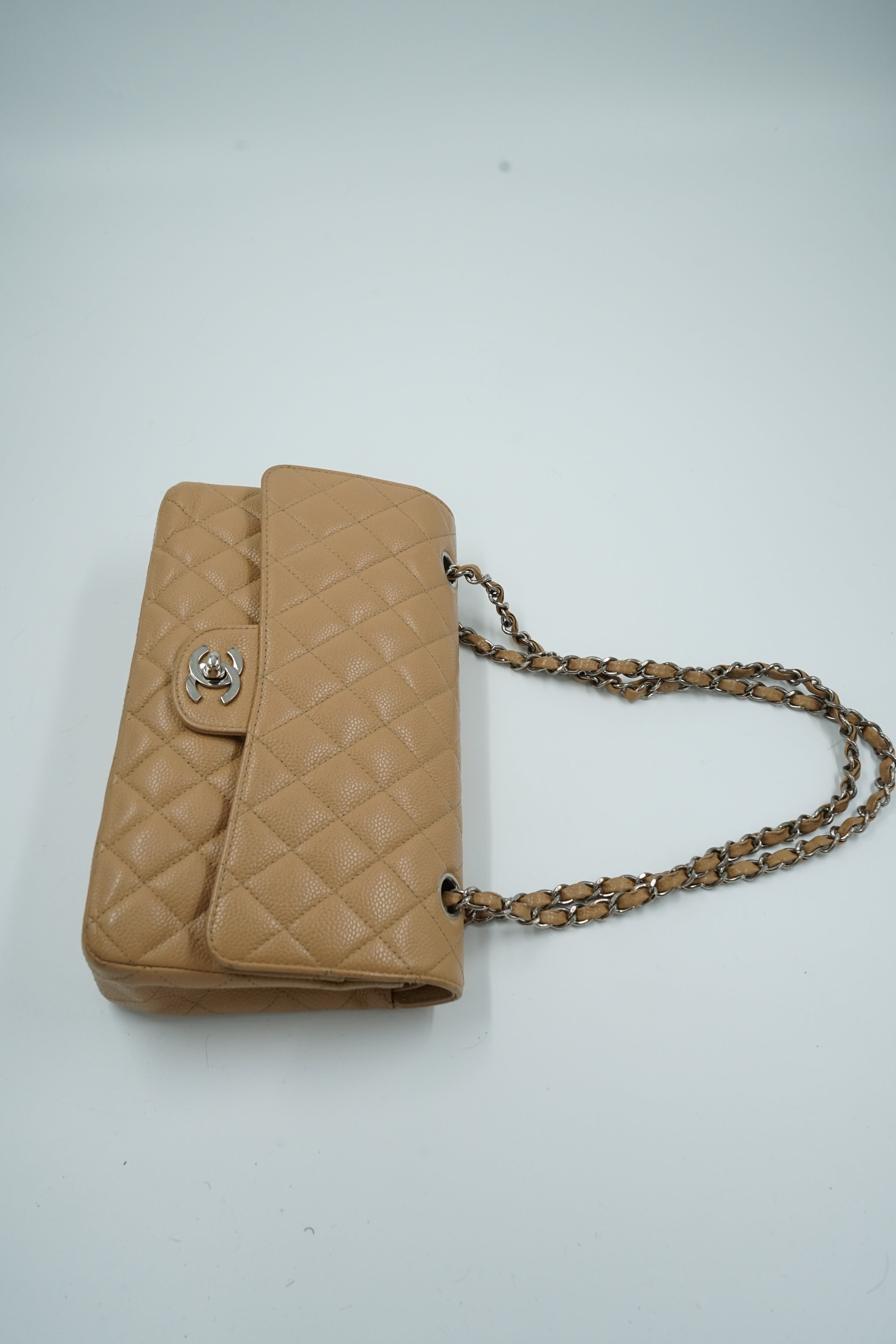 Chanel Medium Double Flap Tan Caviar Leather