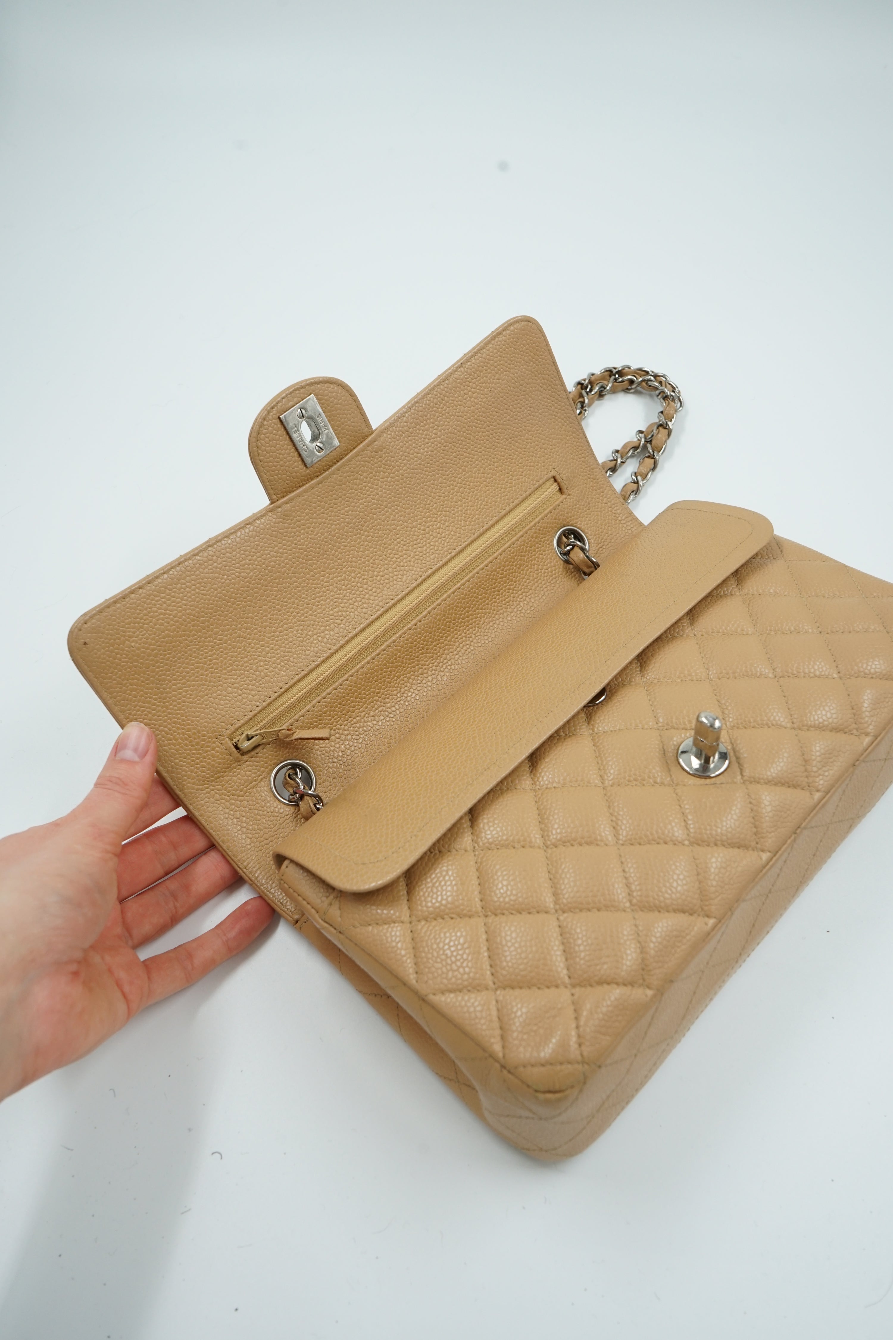 Chanel Medium Double Flap Tan Caviar Leather