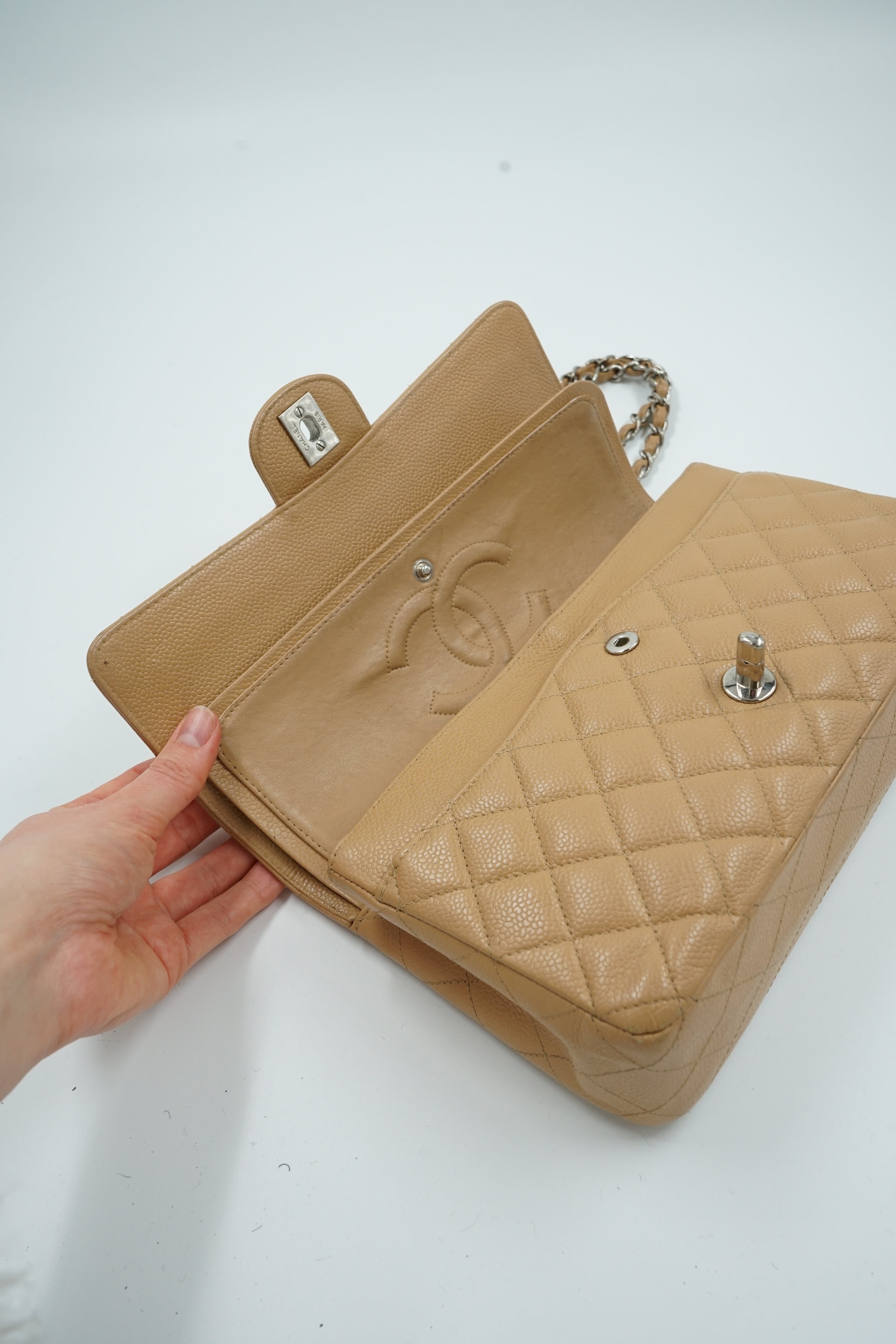 Chanel Medium Double Flap Tan Caviar Leather