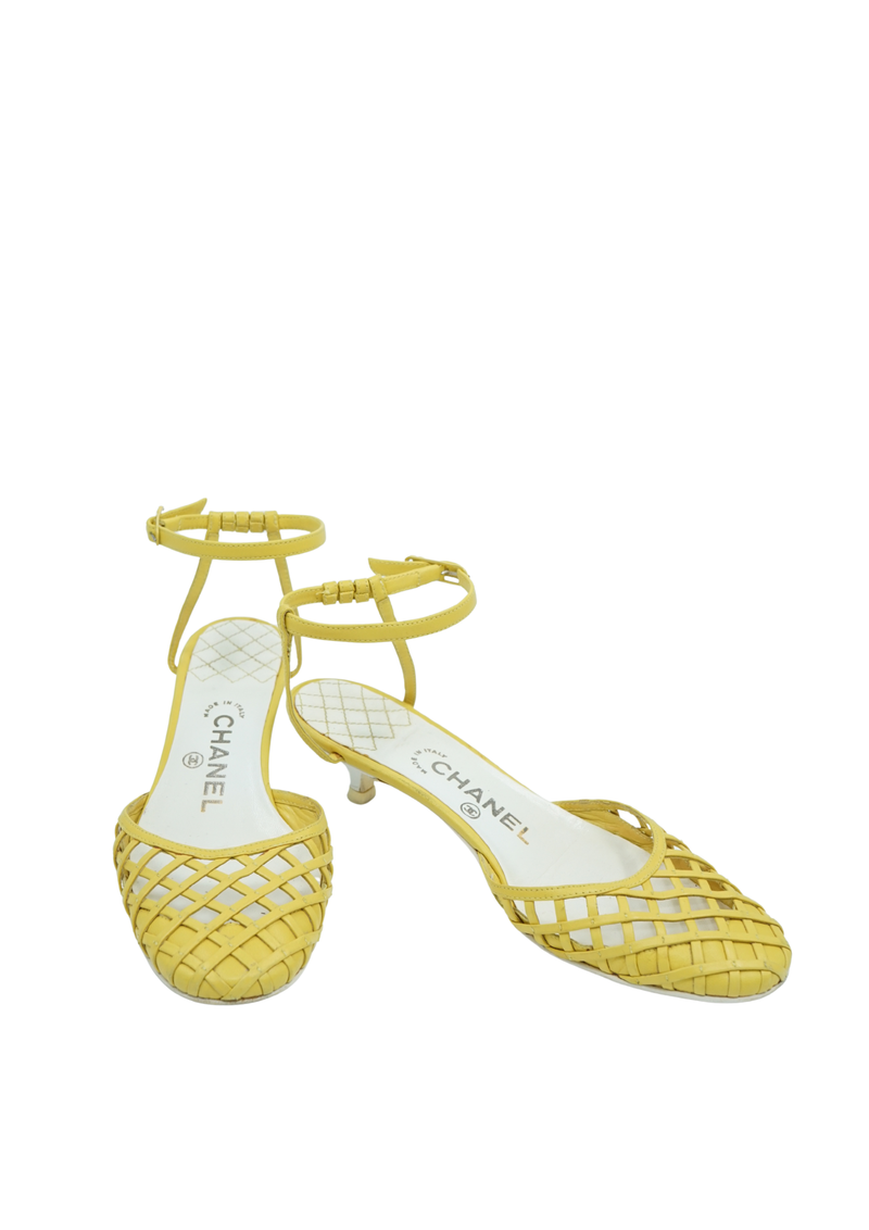 Chanel Yellow Kitten Heel Sandals