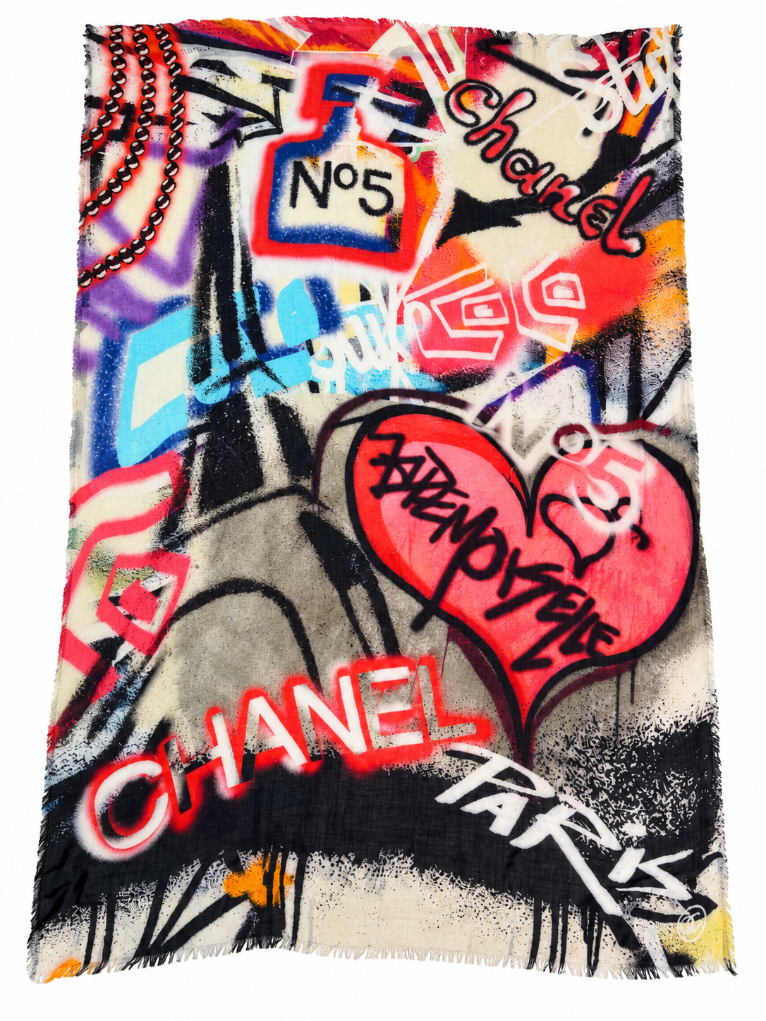 Chanel Grafitti Print Large Shawl Wrap Scarf