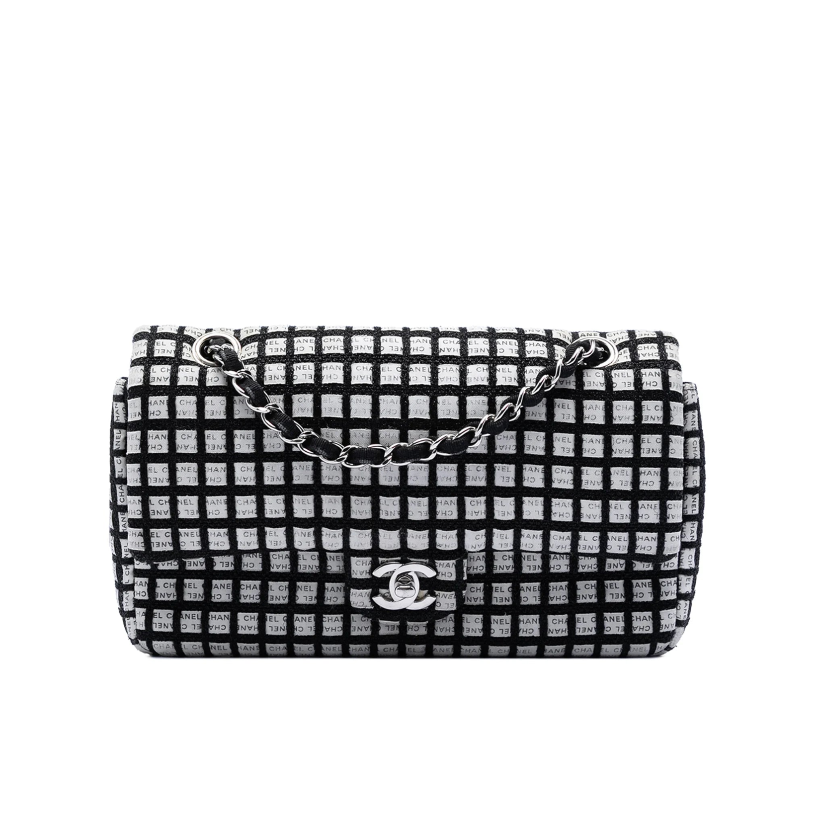 Chanel Logo Square Tweed Flap Bag