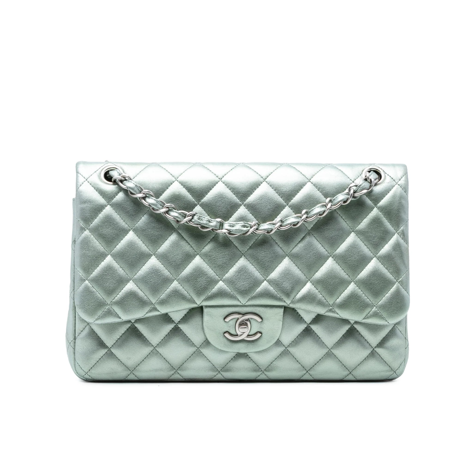 Chanel Jumbo Metallic Green Double Flap Bag