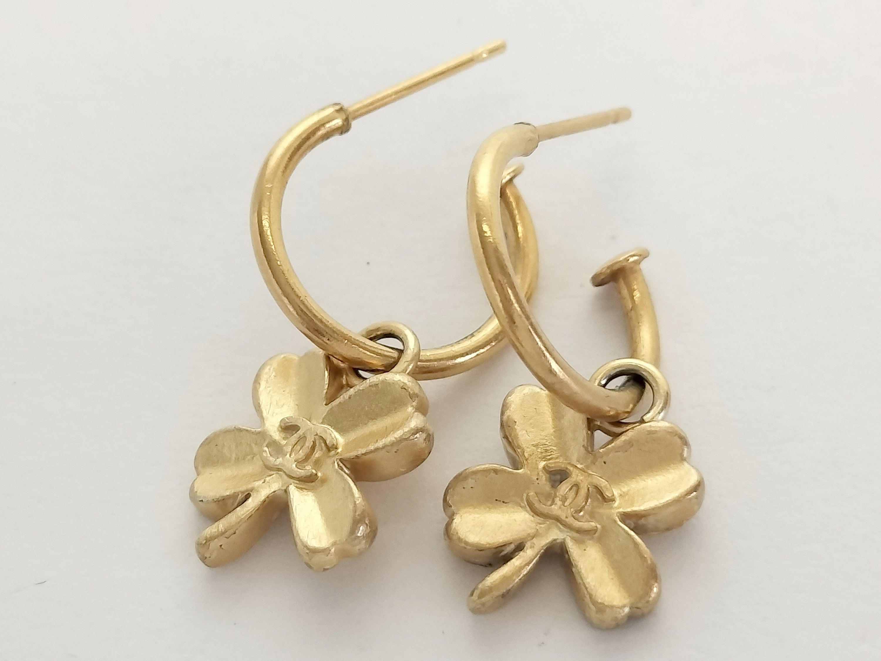 Chanel Clover Logo Hoop Drop Earrings