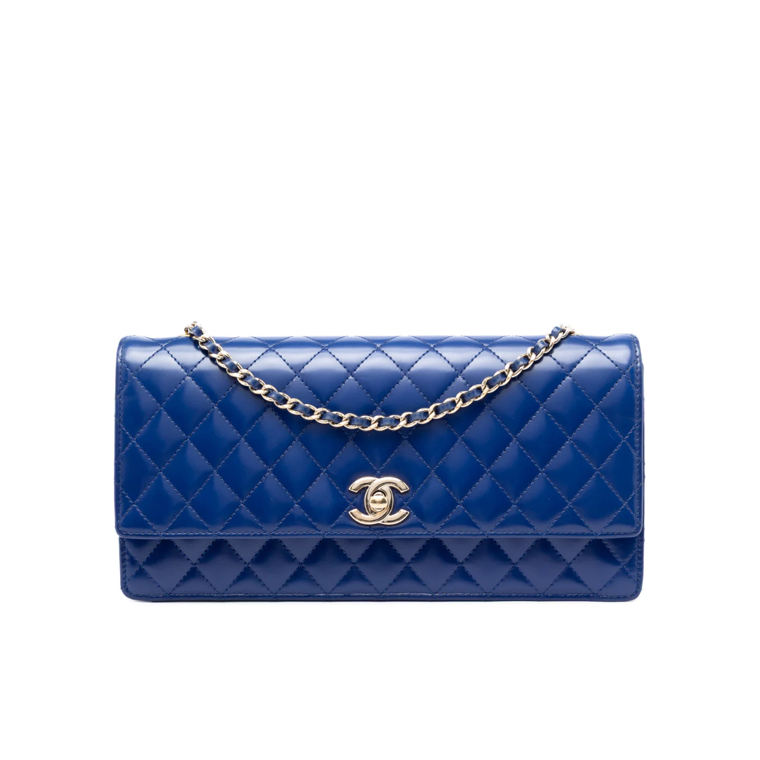 Chanel Quilted Lambskin East West Flap Clutch with Chain